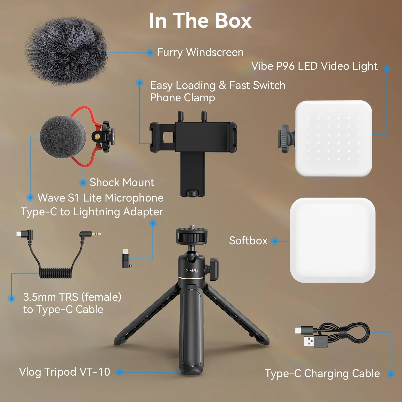 SMALLRIG Kit di Vlogging per iPhone, Kit di Creazione di Contenuti, Attrezzatura per la Registrazione Video, con Treppiede, Supporto, Luce e Microfono - 4369