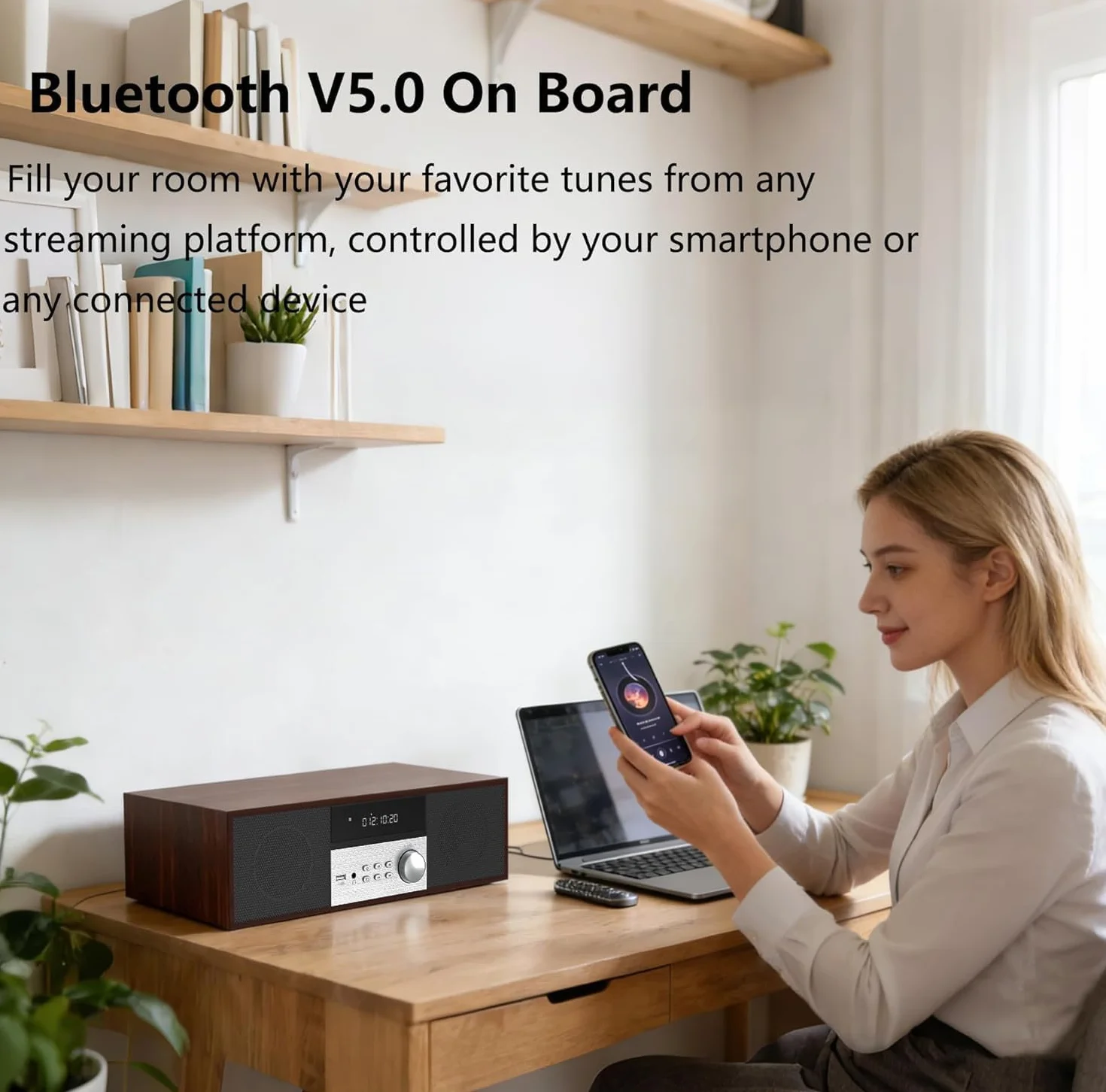 LONPOO Impianto Stereo Casa Micro HiFi Compatto con lettore CD, Bluetooth, radio FM, USB, AUX-in, display LED e pulsante grande, telecomando (LP-816B)