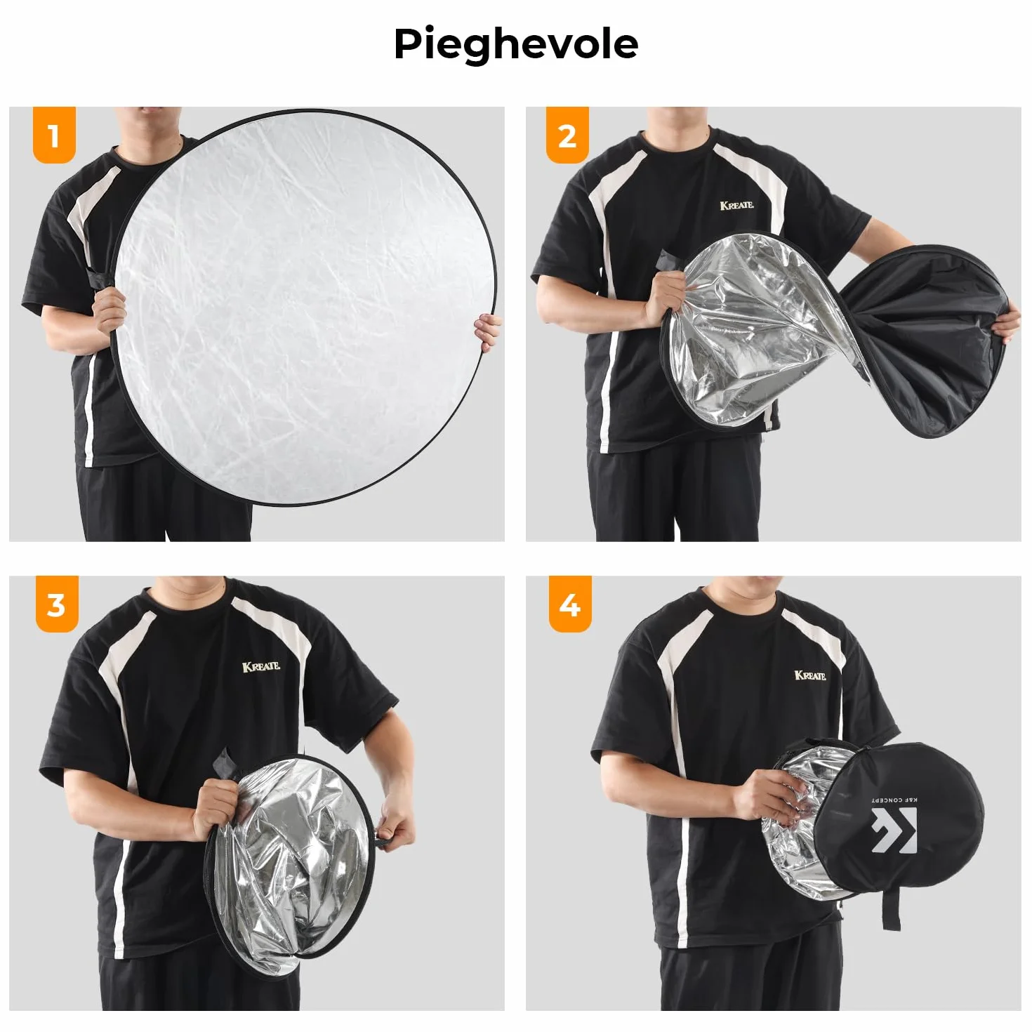 K&F CONCEPT 5-in-1 Riflettore di luce 43" (110 cm) Diffusore Fotografico Pieghevole Portatile per Studio e Illuminazione Esterna Oro Argento Bianco Nero Traslucido