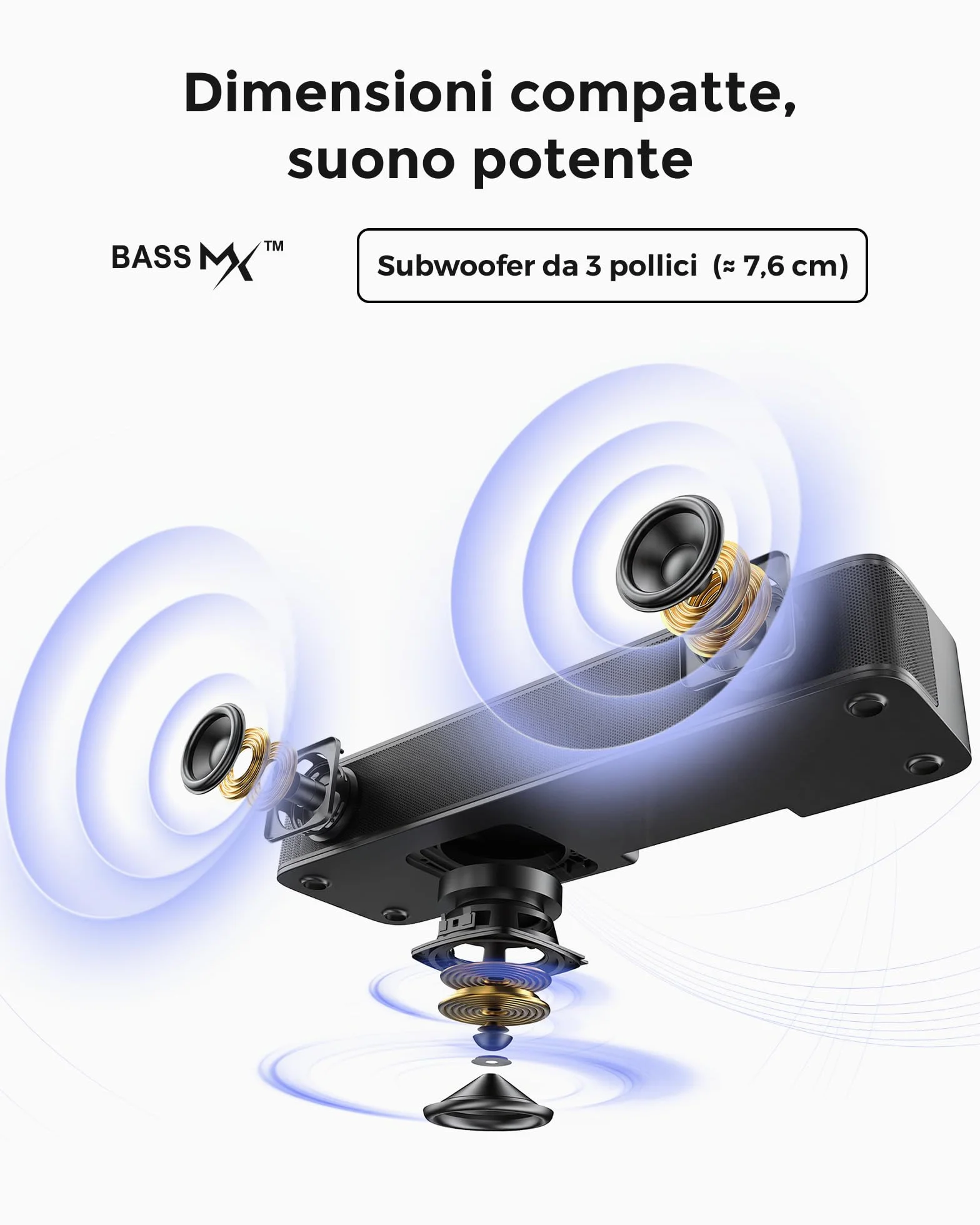 ULTIMEA 2.1 Ch Soundbar Per TV, Subwoofer Integrato, All-In-One Per PC E Giochi. App Controllo, 132W Potenza Picco, Bluetooth 5.4, OPT/AUX Ingressi, Montaggio A Parete, Poseidon M20 Pro