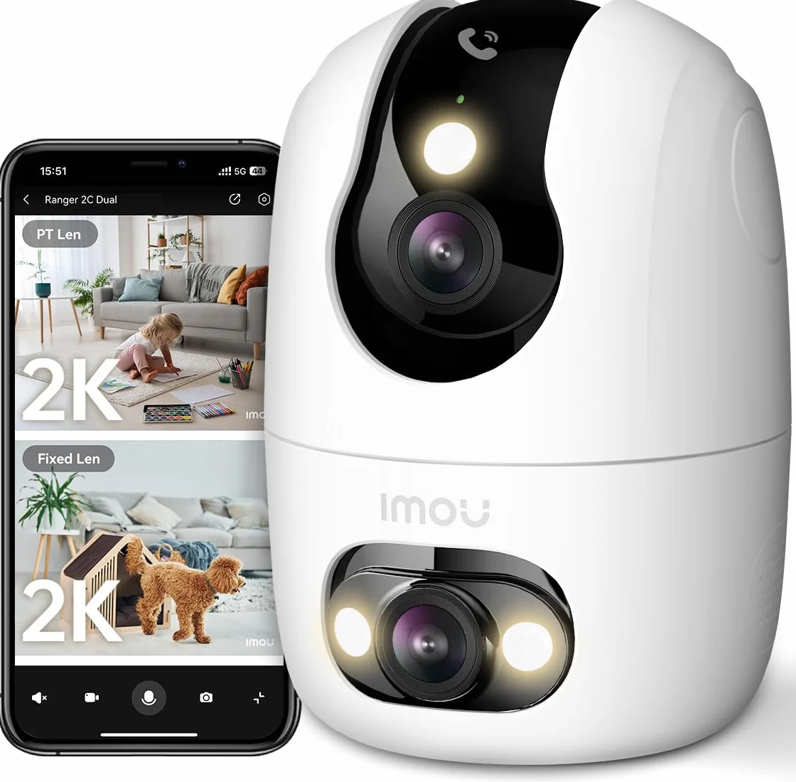 Imou 3K(3MP+3MP) Telecamera WiFi Interno Doppio Obiettivo, 360°PTZ Videocamera Sorveglianza con One-Touch Chiamata, Rilevamento AI Umano/Animali, Visione Notturna a Colori, Modalità Privata, 2,4/5GHz
