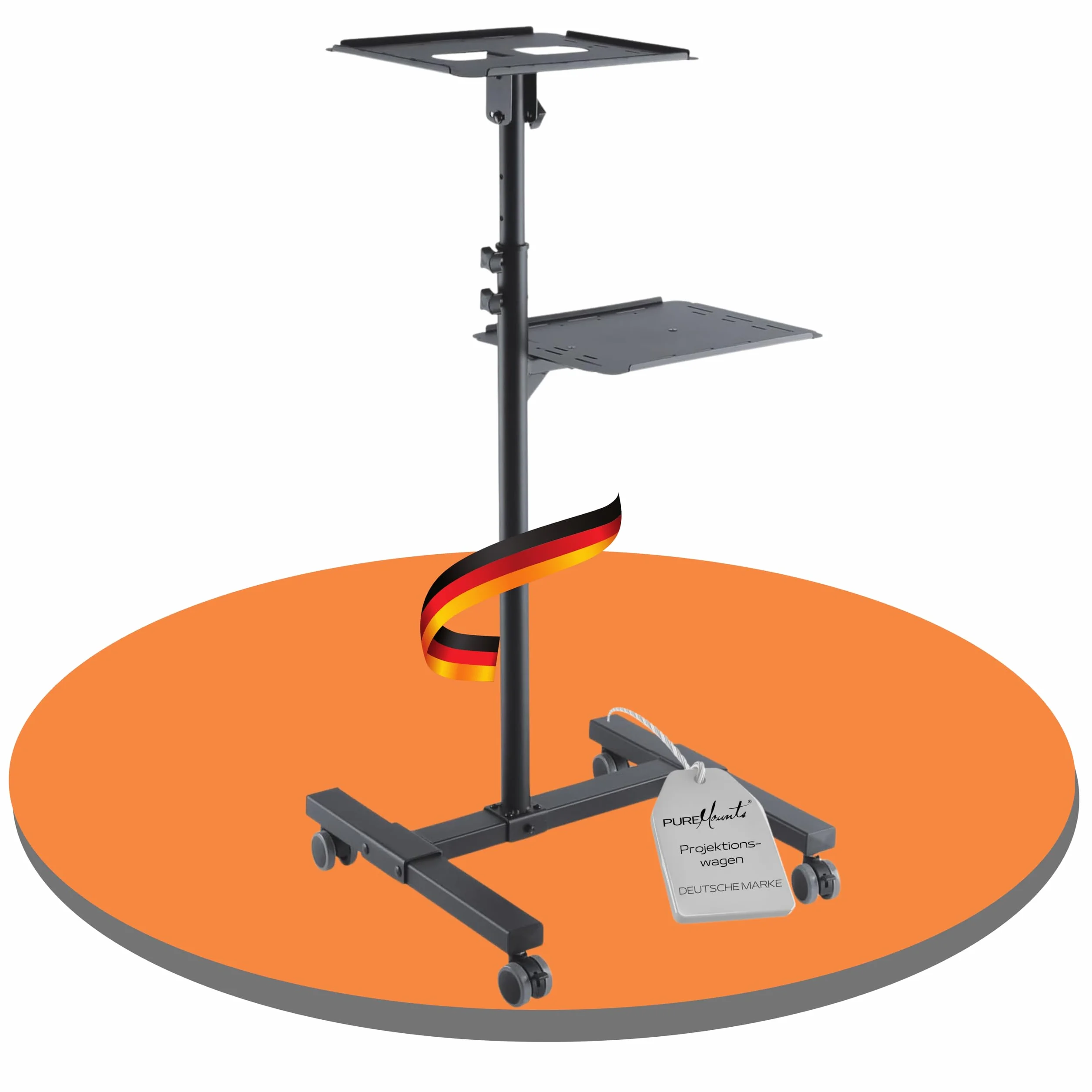 PureMounts PCART-10 - carrello/tavolo da proiezione inclinabile, regolabile in modo flessibile (da 950 mm a 1450 mm), capacità di carico 10 kg, colore nero, auto beamer: 950-1450mm