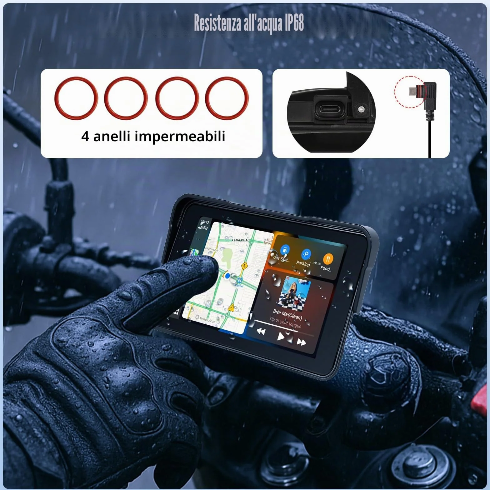 SIXTOP CarPlay Moto con CarPlay e Android Auto Wireless, Portatile GPS Navigatore Moto, 5 Pollici Schermo Touch con Impermeabile IP68, Bluetooth e Siri