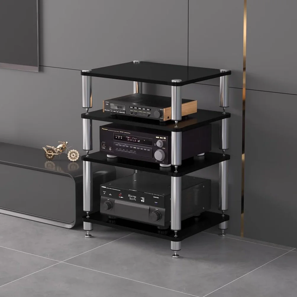 Rack HiFi 4 Livelli Regolabile in Altezza Supporto TV AV per Amplificatore Altoparlanti Giradischi