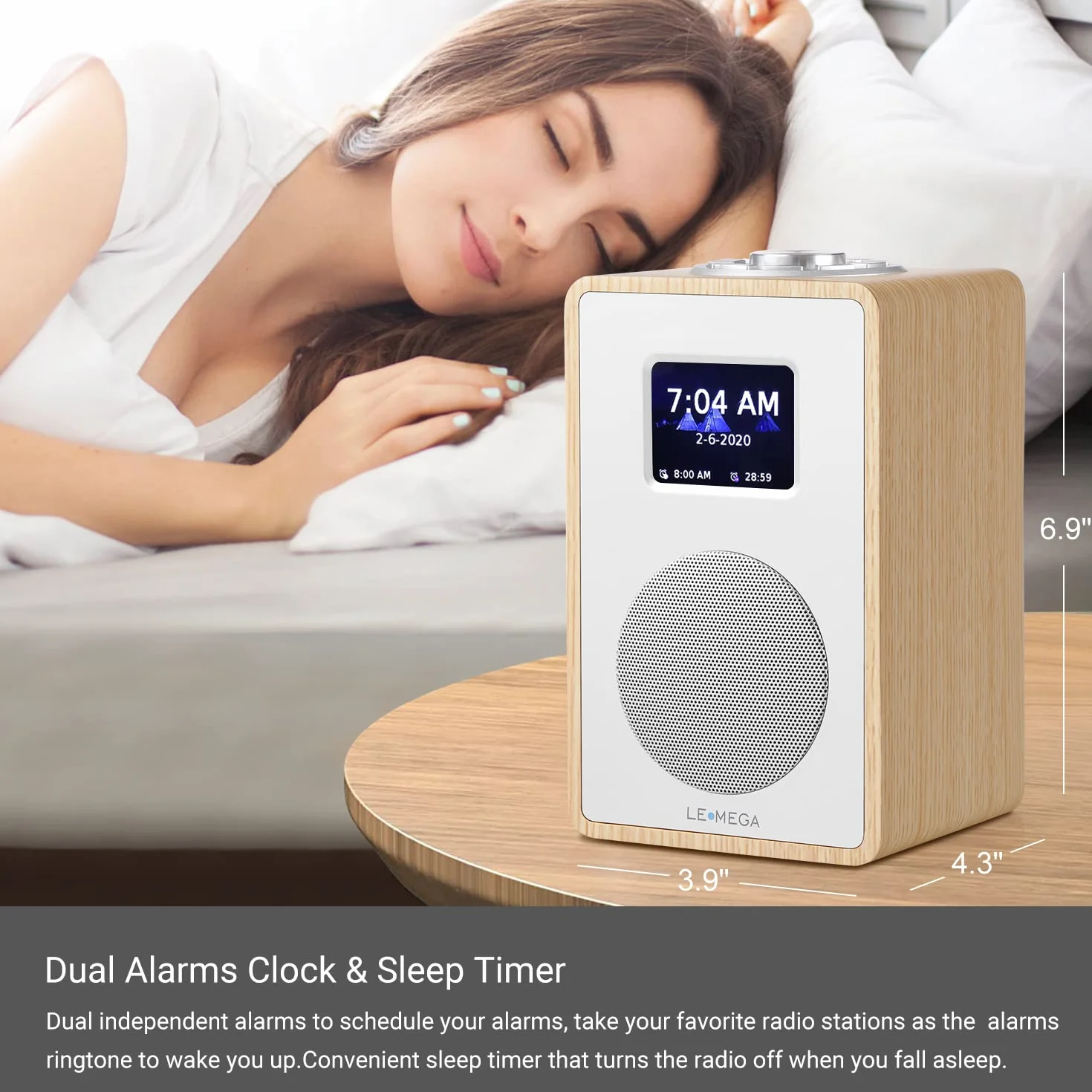 LEMEGA Radio digitale CR4 DAB/DAB+ FM Bluetooth, doppia sveglia, timer, display a colori, bianco