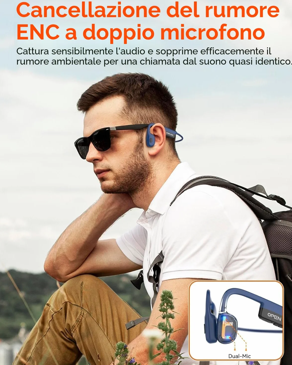 SANOTO Cuffie Conduzione Ossea Bluetooth 5.3, Cuffie a Conduzione Osseas Aperto Con 8 H Di Autonomia, Auricolari Conduzion Ossea Con Doppio Mic, Cuffia Osseas Conduzione Impermeabili IPX6, Per Jogging