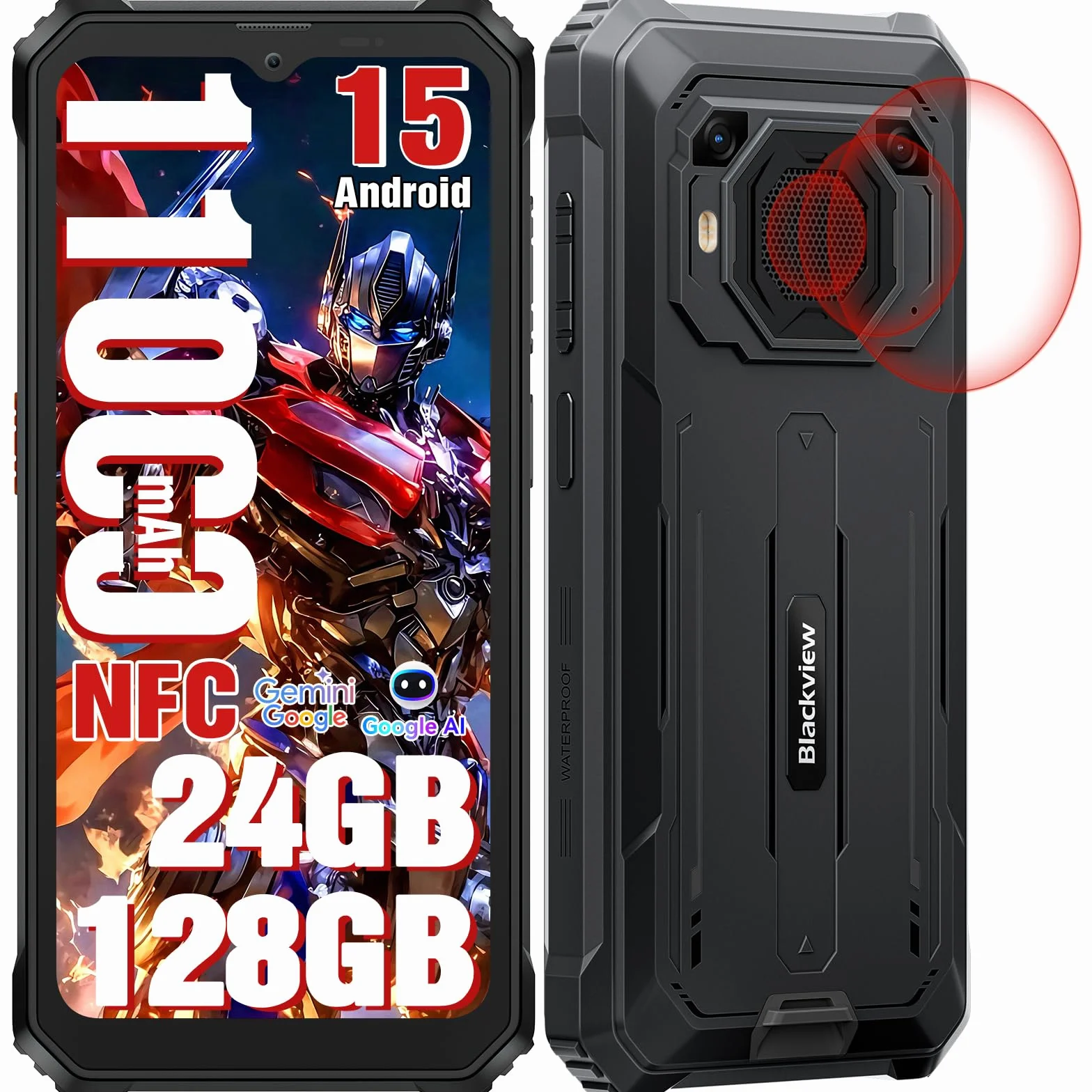 Blackview BV6200 Plus Rugged Smartphone 2026, Batteria 11000mAh Telefono Indistruttibile 24GB+128GB/2TB TF, 6.56" HD+, 98dB Altoparlante, Fotocamera AI 16MP+13MP, Fingerprint/NFC/GPS/3 Anni Garanzia