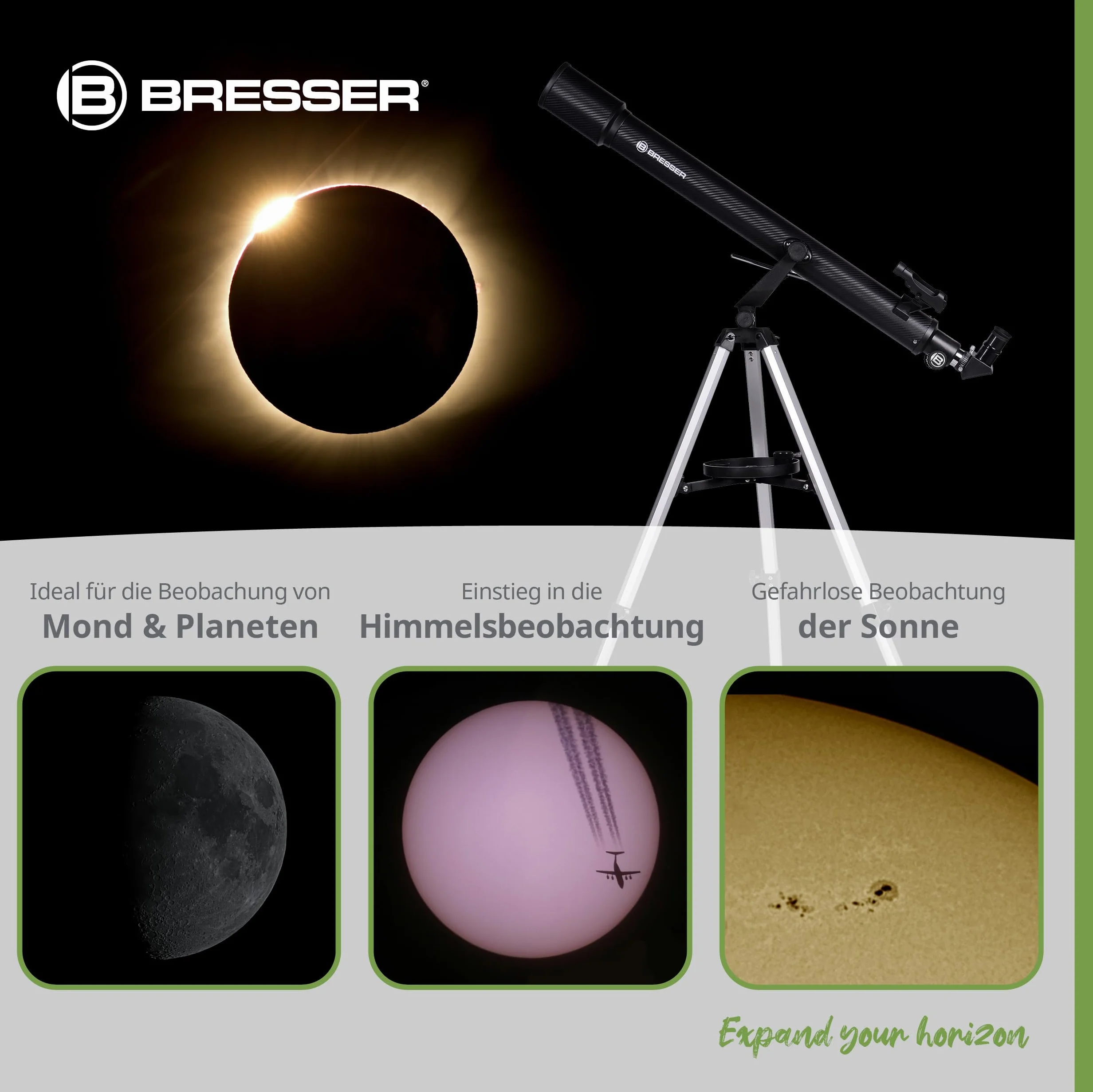 BRESSER Telescopio rifrattore Bresser Sirius 70/900 AZ con adattatore per fotocamera smartphone