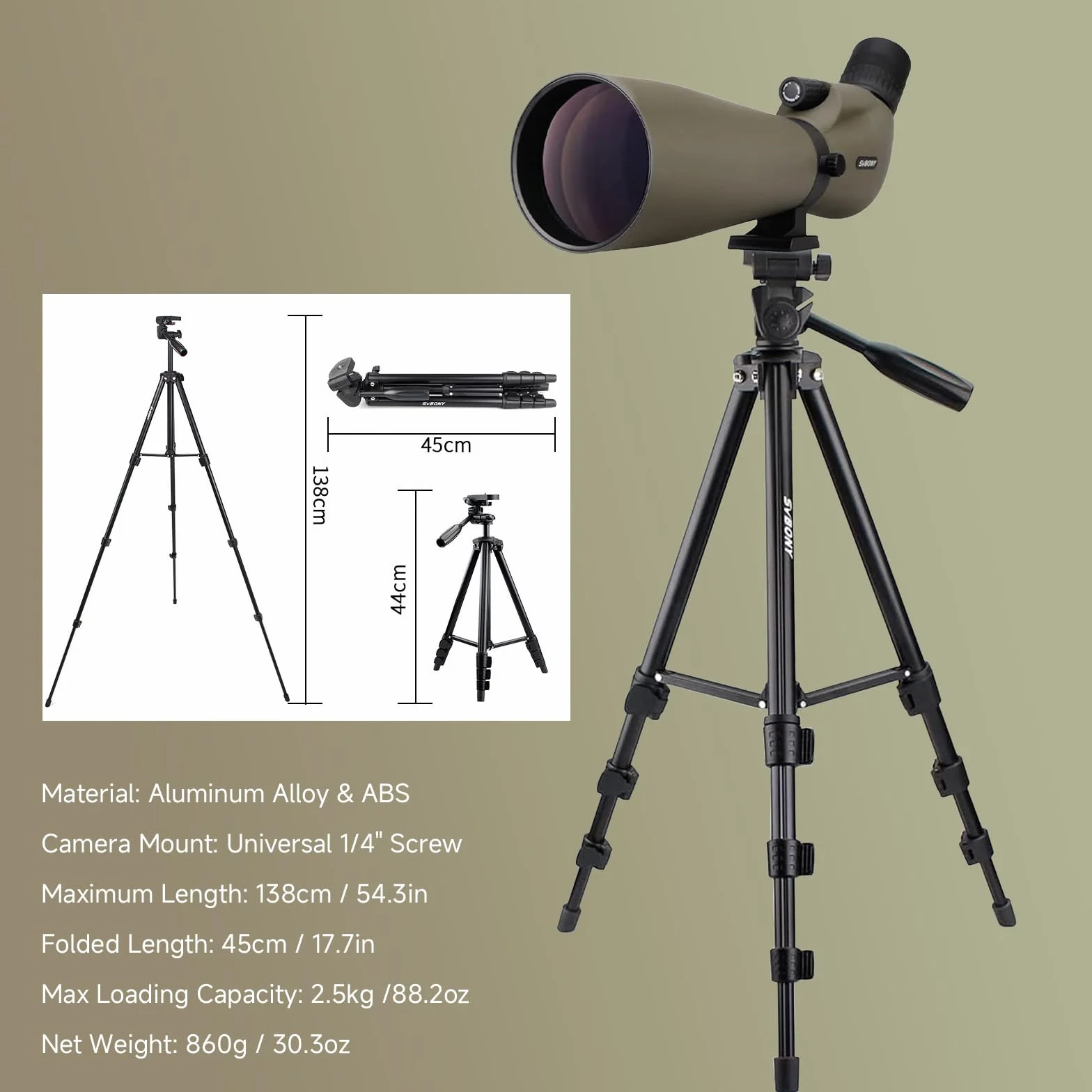Svbony SV401 Cannocchiali con Doppio Treppiede, HD 20-60X80 Impermeabile Prisma di Porro Oculare Angolato Cannocchiale Monoculare per Tiro Al Bersaglio, Birdwatching