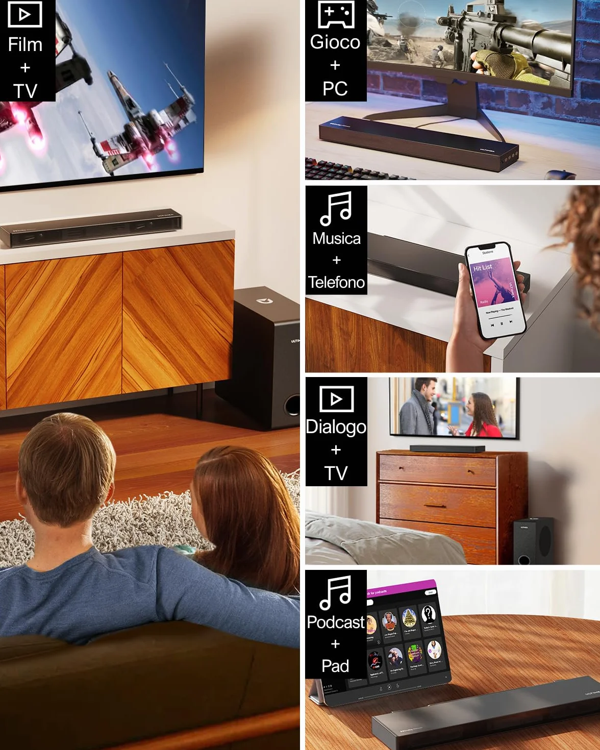 ULTIMEA Soundbar, con Dolby Atmos/Digital/Audio, Sound Bar con Subwoofer, Bassi Profondi Regolabili, Soundbar 3D Dolby Surround TV, Soundbar per TV Home Theater, HDMI-eARC, Bluetooth 5.3, Nova S50