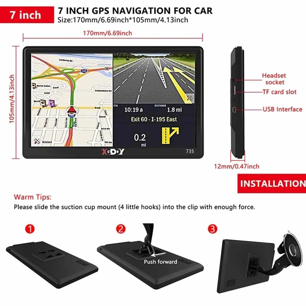 HEYOUTH Sistema di navigazione GPS 7 pollici, mappe Europa 2026, aggiornamenti mappe gratuiti, guida vocale, avvisi autovelox, touch screen, supporto parabrezza/cruscotto