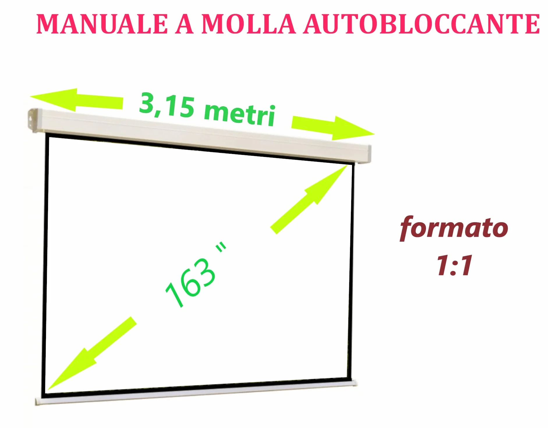 Schermo Proiezione Sopar Platinum Manuale a Molla 300x300cm Formato 1:1 (163 pollici) Tela bianca retro nero - Telo Proiettore Schermo Proiezione videoproiezione MADE IN ITALY