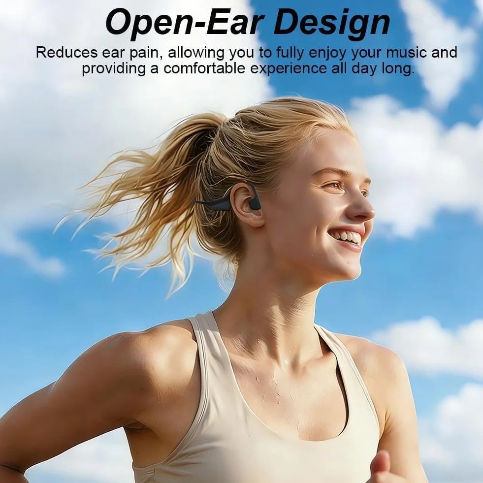 Cuffie Conduzione Ossea, Bluetooth 5.3, Auricolari Sportivi Bluetooth Open-ear, IPX5 Impermeabili, Autonomia 10 Ore, Qualità Audio HD, Open-ear Cuffie Per Corsa Ciclismo Guida Fitness (Nero)