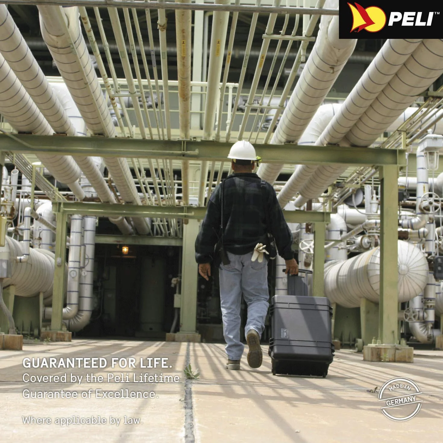 PELI 1560 Valigia protettiva con ruote e maniglia retrattile, IP67 Impermeabile, Capacità di 44L, Prodotto in Germania, Con inserto in Schiuma Personalizzabile, Colore Nero