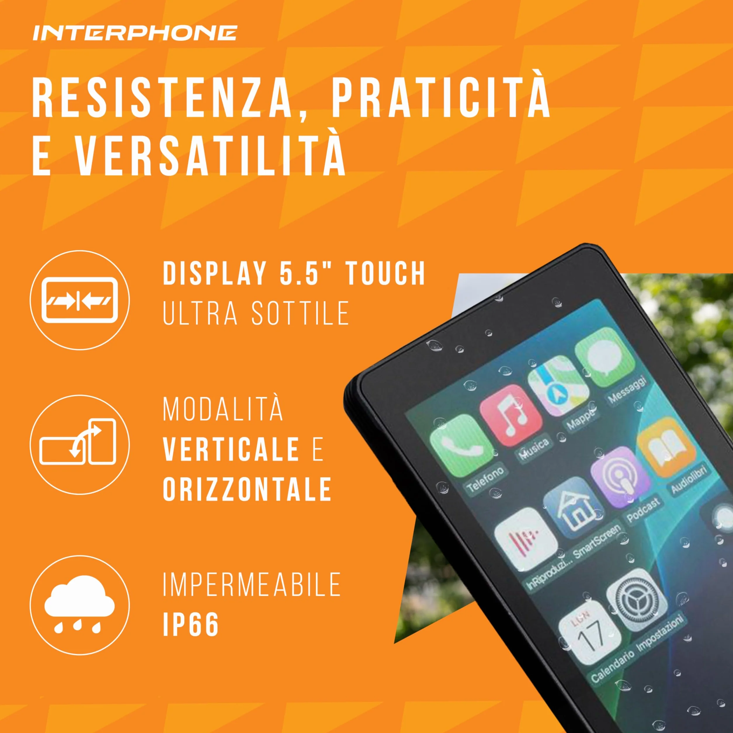 INTERPHONE Ridesync SYNC55 Display Moto, Schermo moto Wi-Fi e Bluetooth da 5,5" per il mirroring dello smartphone, Compatibile con supporti QUIKLOX e impermeabile IP66