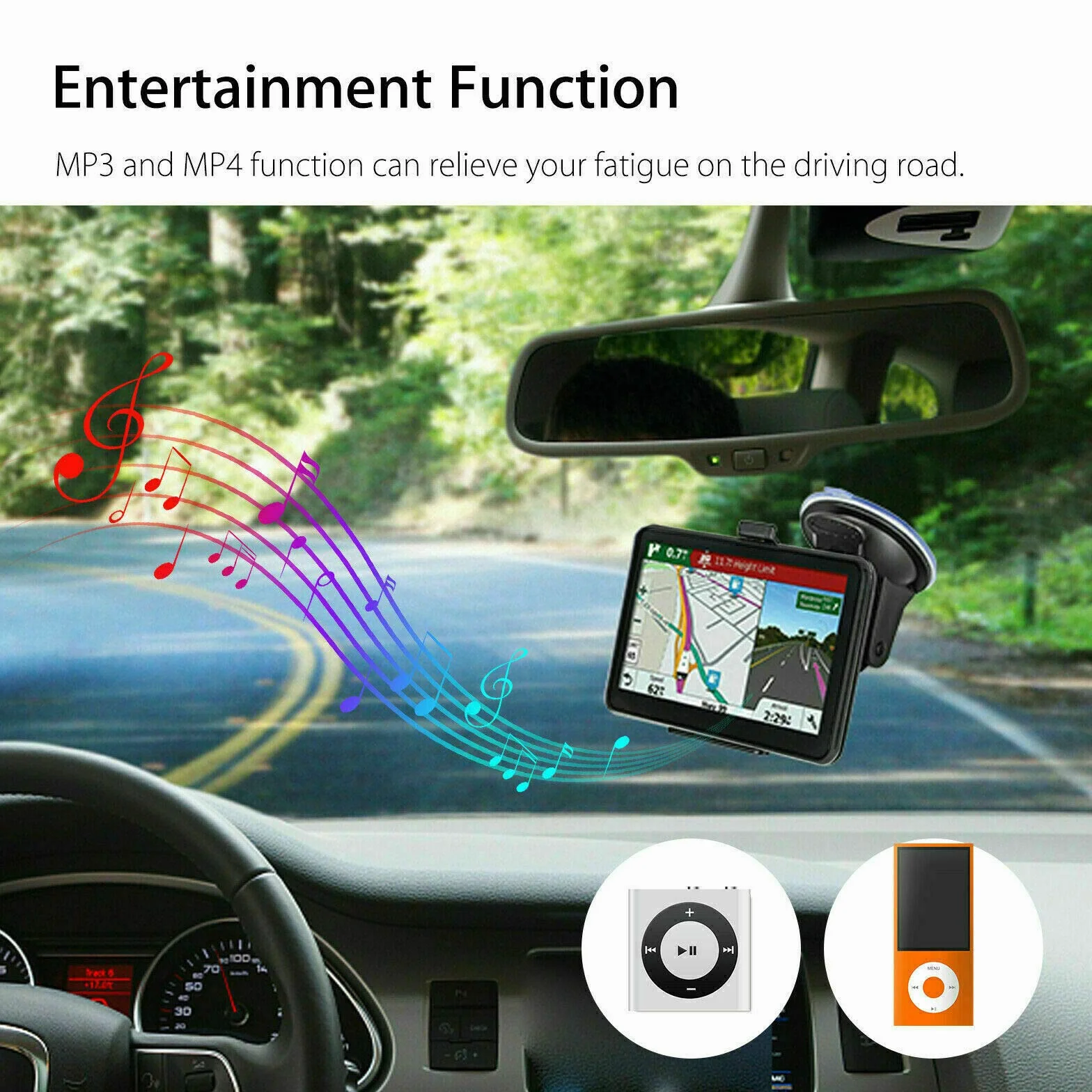 Riloer Navigatore GPS per Auto Portatile da 7 Pollici per Camion, Auto, Touch Screen Capacitivo, con Mappa ad Alta Definizione, FM, Console per Auto 3D