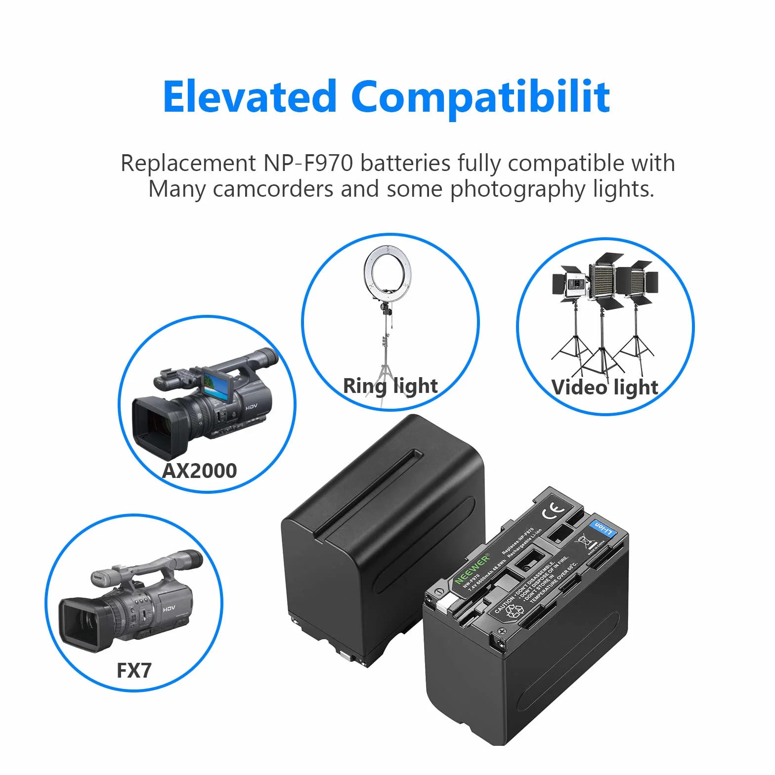 NEEWER 4pz Batteria Sostitutiva 7,4V 6600mAh NP-F970 con Caricatore a 4 Canali&Adattatore d' Alimentazione, Compatibile con NP-F550/750/770/970 FM500H QM71D QM91D, Monitor da Campo&Luce Video