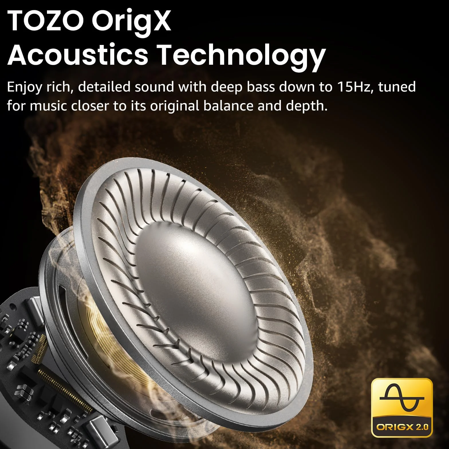 TOZO NC9 Cuffie Bluetooth 5.3 con ANC Ibrido, 6 Mics ENC, Suono OrigX 2.0, 60 Ore di Autonomia, Modalità Trasparente, IPX8, Ricarica USB-C, Comode e Facili da Usare per Lavoro, Gioco e Commuting Nero