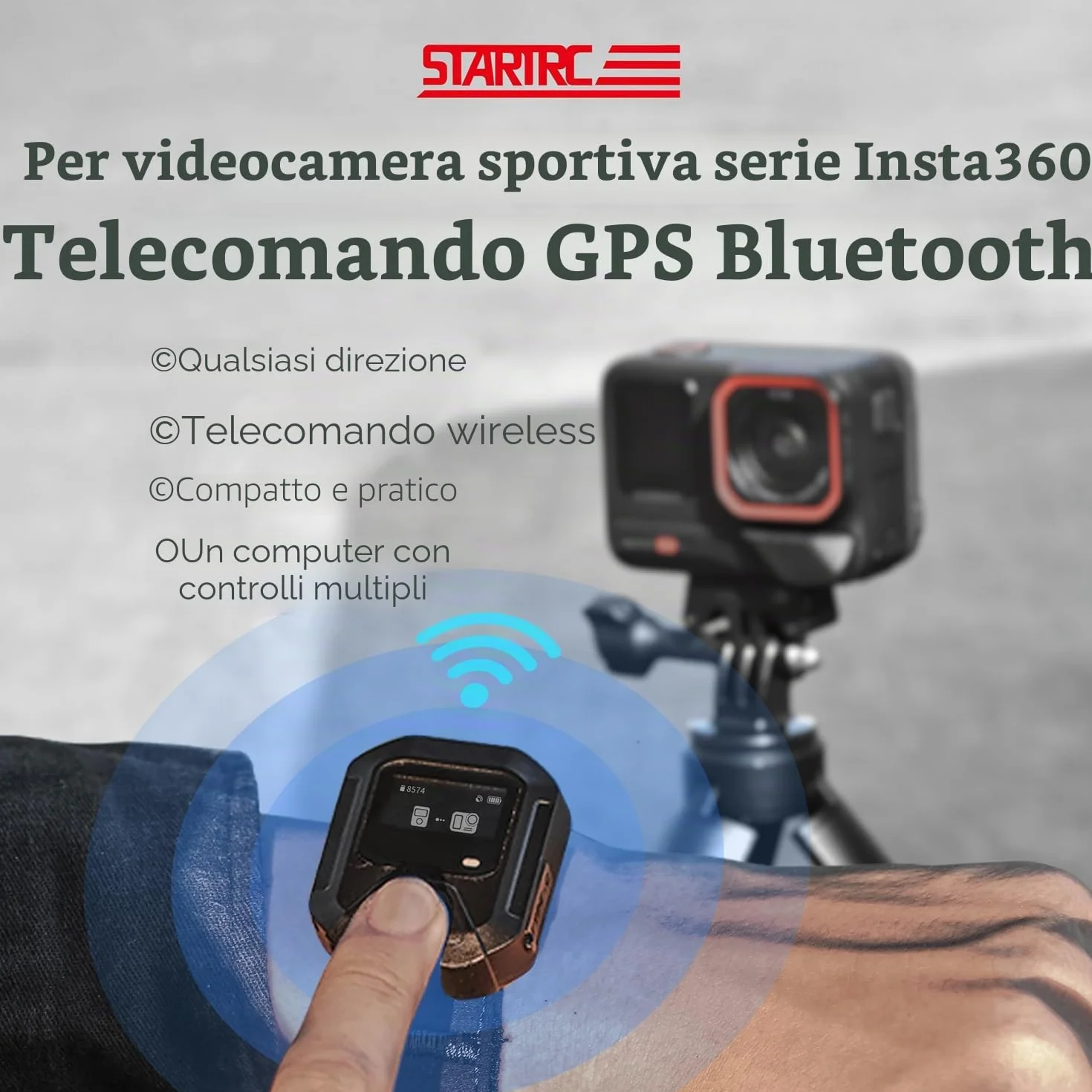 Insta 360 GPS Telecomando Bluetooth compatibile con le Videocamere Insta 360 X5/X4/X3/X2/ACE/ACE PR/ACE PRO 2/GO 3S