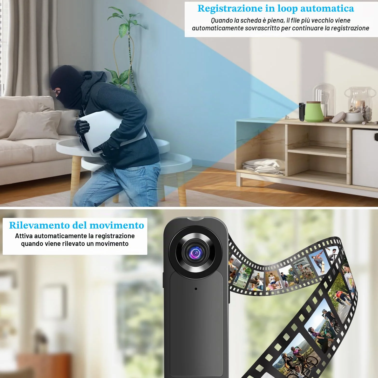 Bodycam HD 1080P , Piccola Telecamera Spia , Bodycam con Audio e Video Mini Fotocamera per il Corpo con Visione Notturna e Rilevamento del Movimento Per Sicurezza, Guardia ( con Memoria da 32 GB)