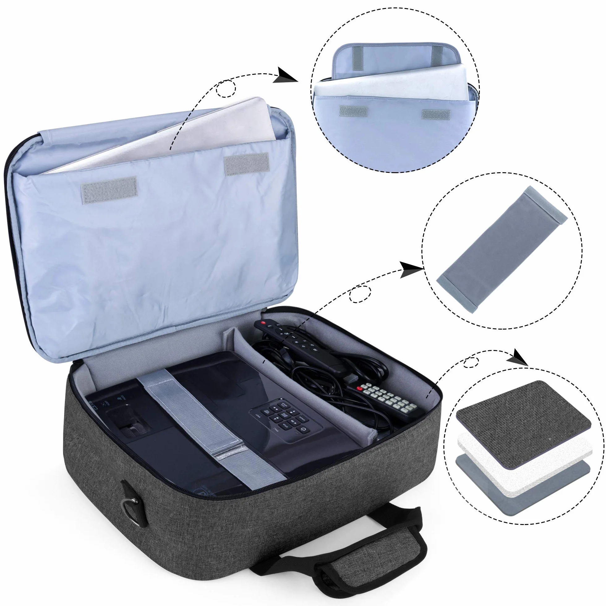 Luxja Borsa per Videoproiettore con Custodia per Laptop, Borsa per BenQ, Optoma, Epson e Acer Proiettore, Custodia per Proiettore e Accessori, 39.4 CM x 28 CM x 13.5 CM, Nero
