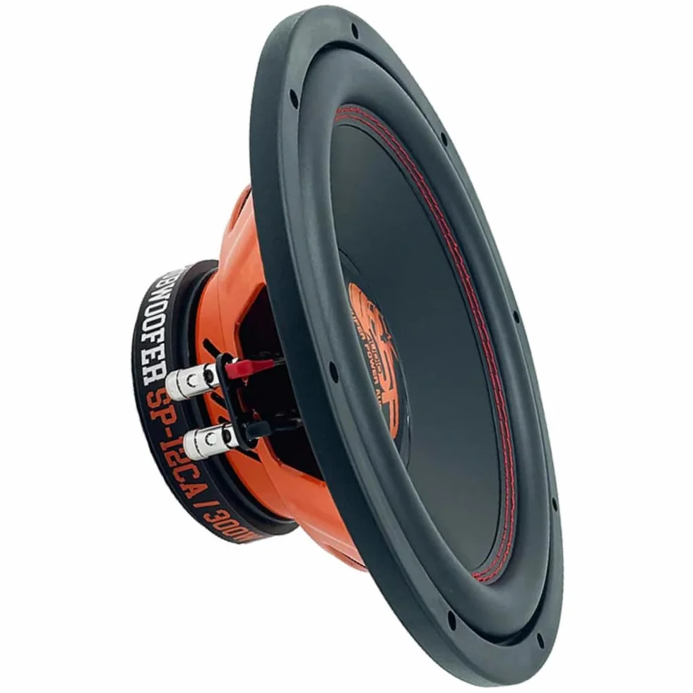 KIT SET PER SP AUDIO SP-12CA, 1 subwoofer da 30 cm 300 mm 12" di diametro, 300 watt rms 600 watt max, 4 ohm, 92,1 db spl, singola bobina, per auto, 1 pezzo + accessori omaggio