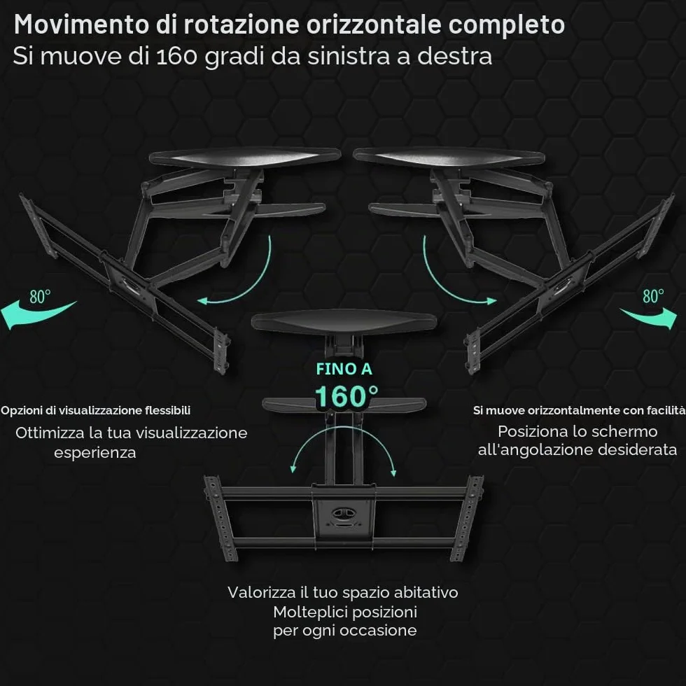 Invision Supporto TV Parete 37-75 Cali VESA 200x200-600x400mm Doppio Braccio Inclinazione Girevole Estensione 50kg