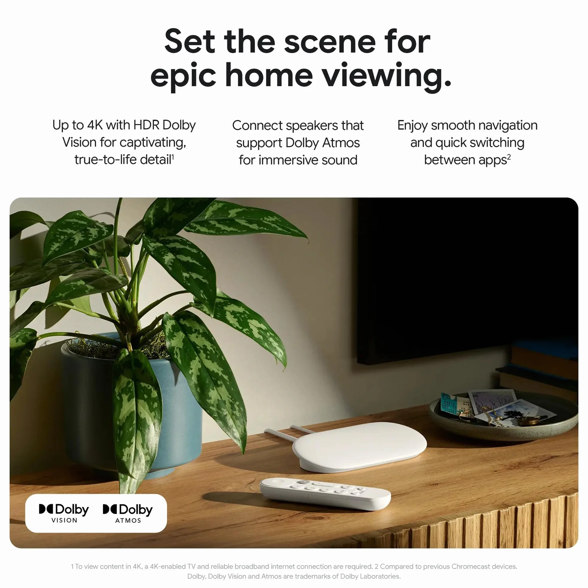 Google Trasmettitore TV (4K) - Intrattenimento in streaming veloce con controllo remoto di ricerca vocale - Guarda film, programmi, TV in diretta e Netflix in 4K HDR - Controllo intelligente per il