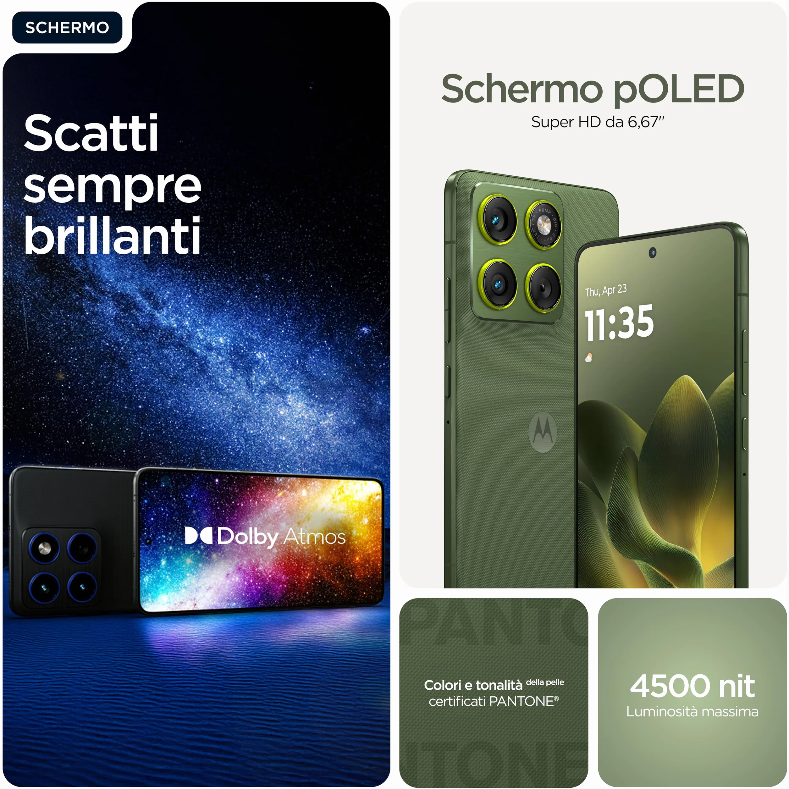 Motorola edge 70 con Moto AI (12/512GB, Tripla fotocamera da 50MP+flicker sensor, selfie 50MP, 4800mAh Silicon-Carbon, Display 6.67" Super HD 120Hz, Android 16), PANTONE Bronze Green