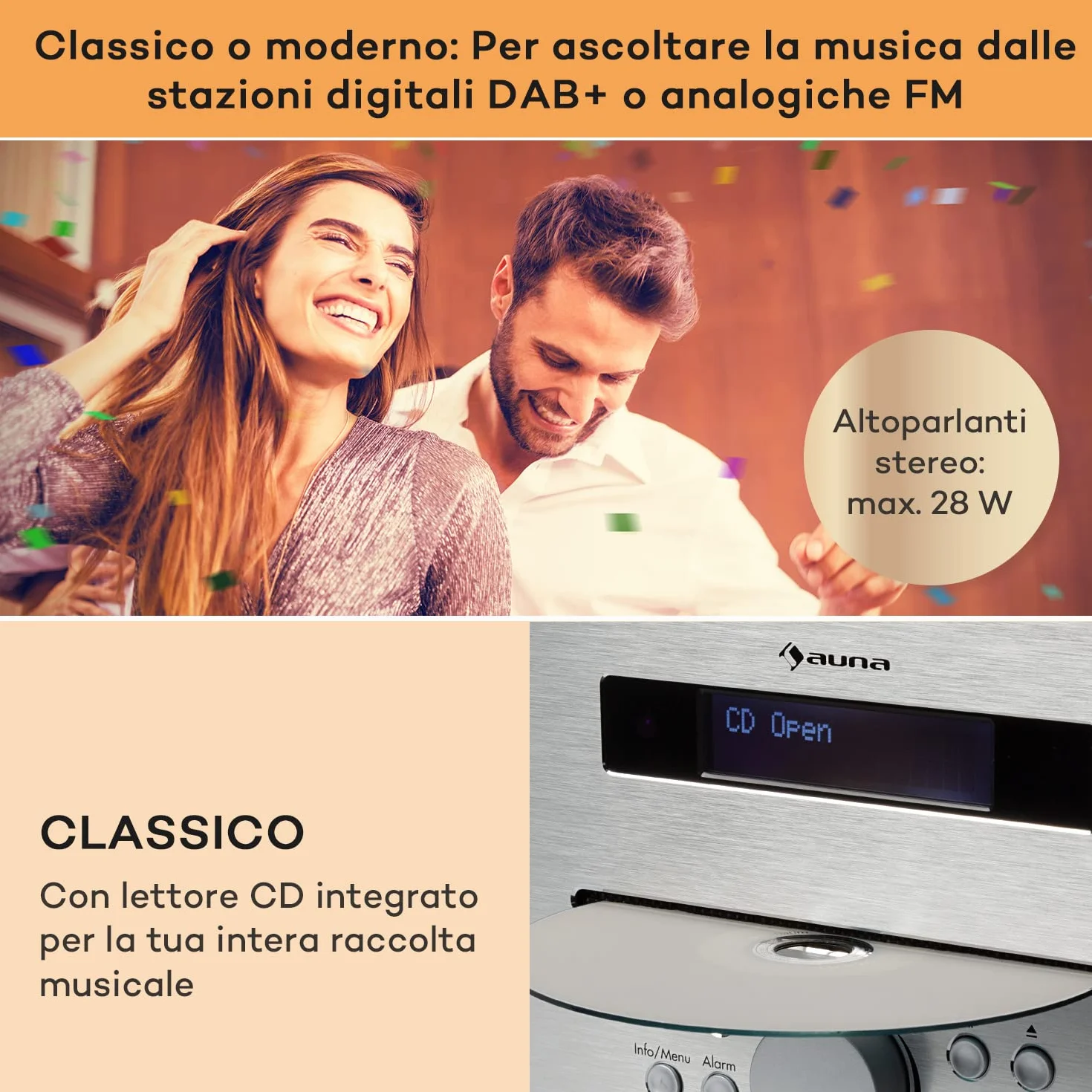 Silver Star Radio Portatile Ricaricabile DAB/FM/DAB+ Bluetooth CD Altoparlanti Stereo Display LCD Streaming MP3 Radiosveglia Vintage Legno