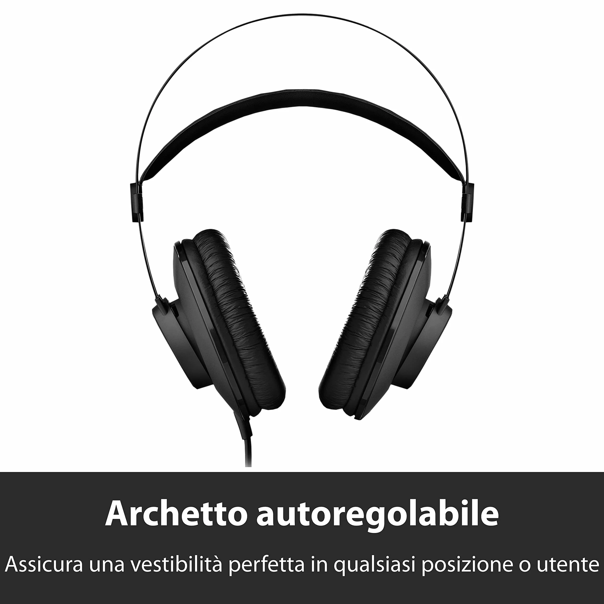 AKG K52 Cuffie da studio chiuse con cavo, adattatori 3,5 mm e 1/4", cavo 3 m - Nero