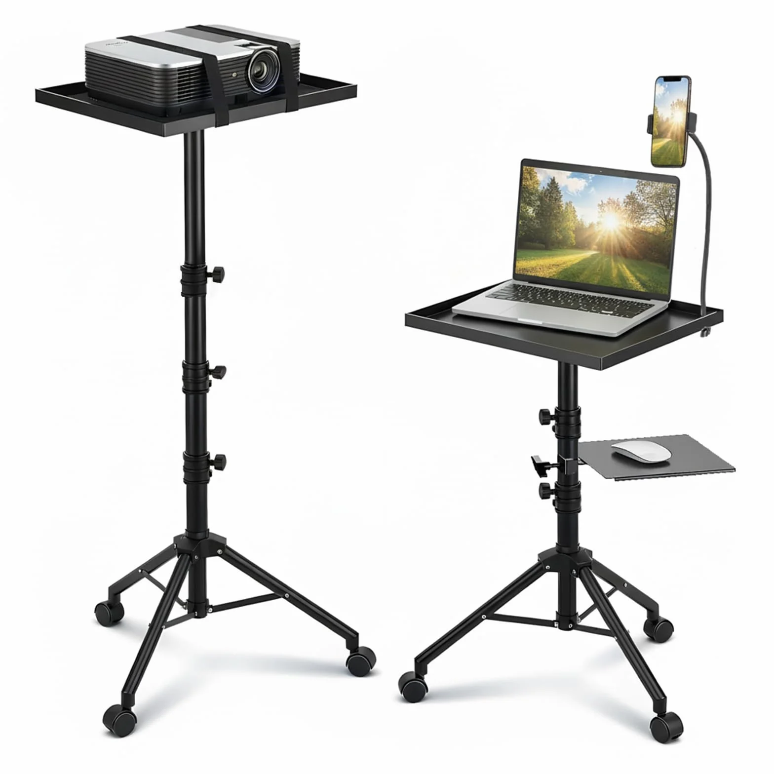 Supporto Proiettore,4-in-1 Supporto Musicale, Treppiede Proiettore Portatile da Pavimento, Supporto per Proiettore con Ruote - Regolabile in Altezza, 73 a 149 Centimetri, Ruotato di 180°