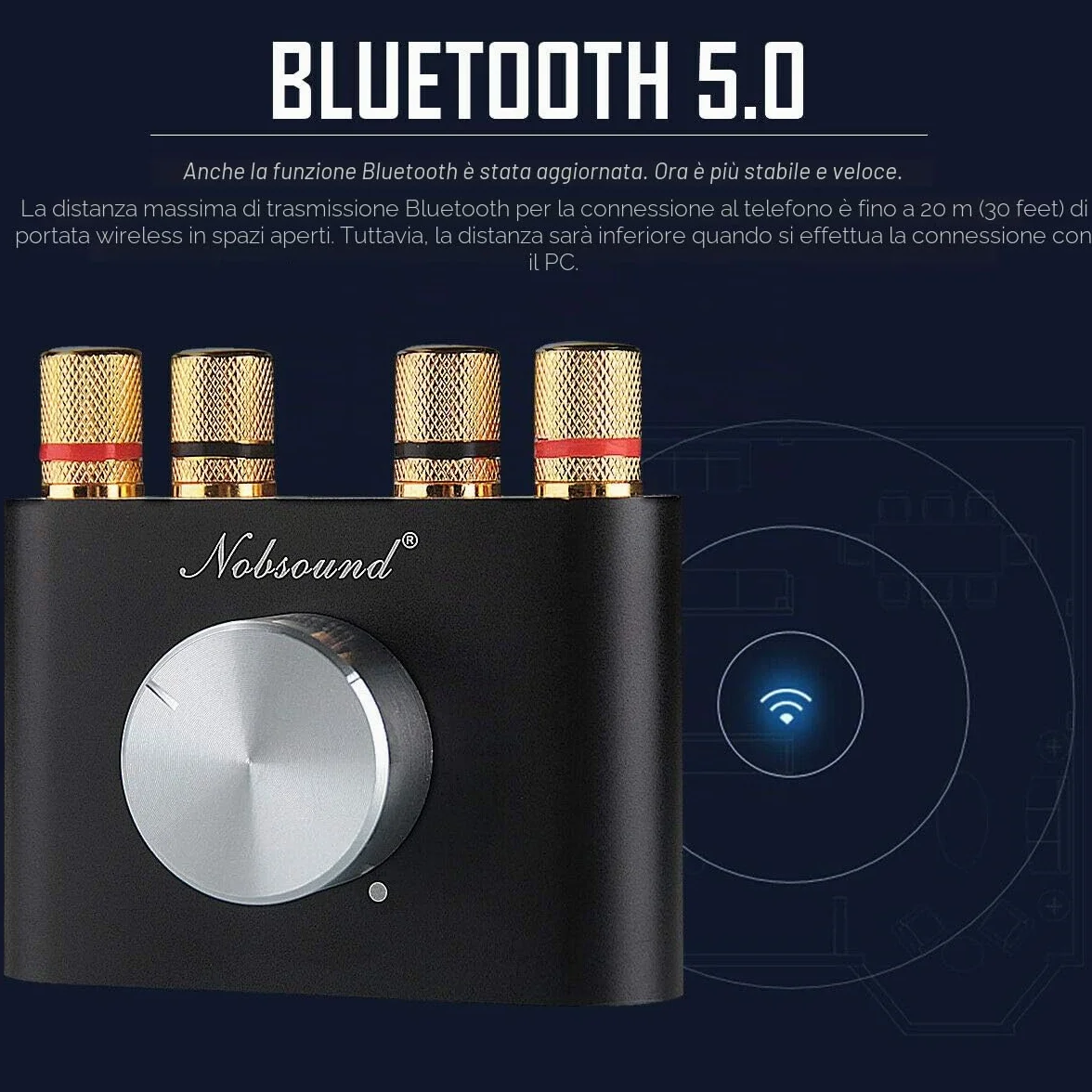 Nobsound Mini Amplificatore di Potenza Bluetooth; Hi-Fi Amplificatore Digitale Stereo 2.0 Canale 50W×2; con AUX/USB/ingresso Bluetooth