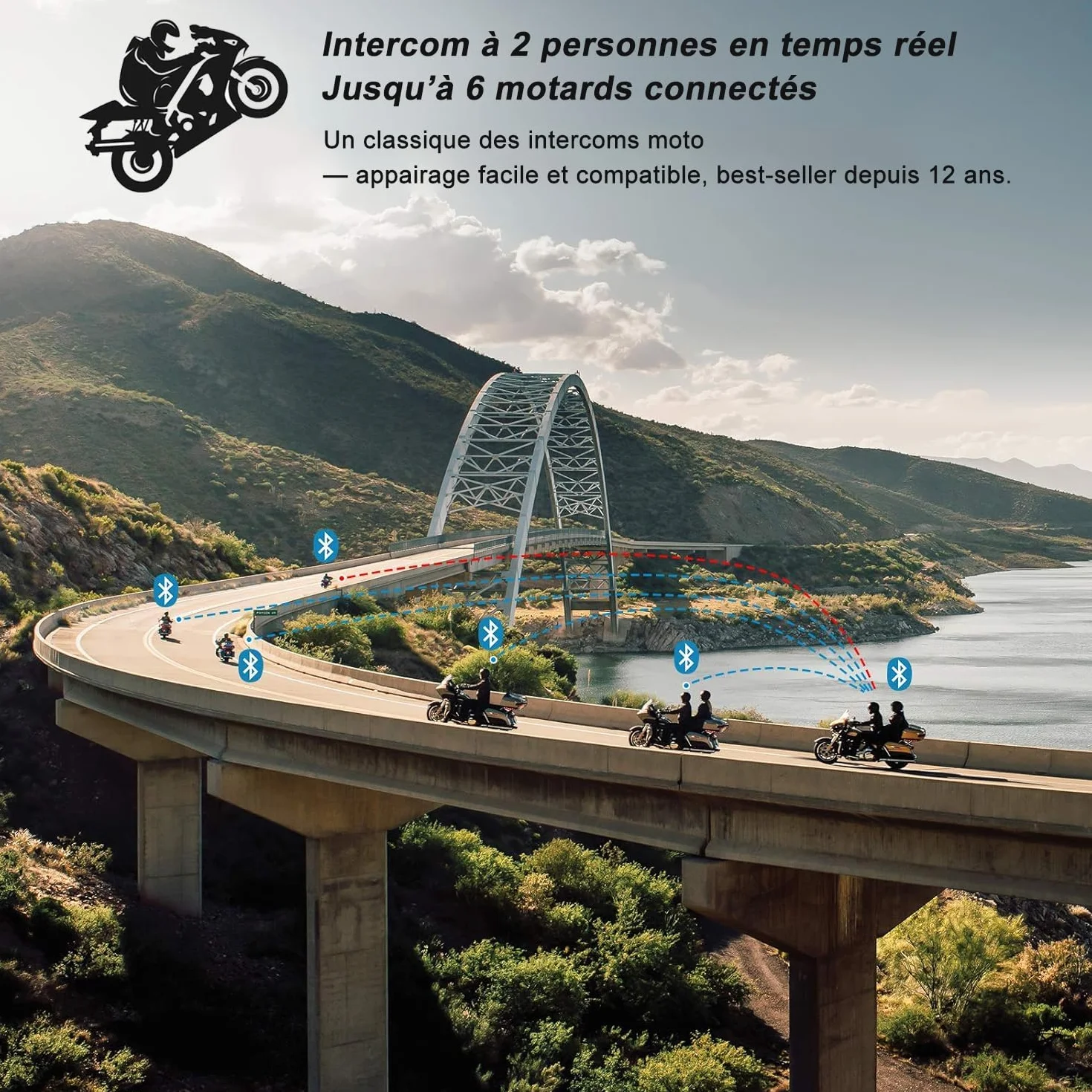 Casco da Moto Intercom V6 Bluetooth Comunicazione Vivavoce per 6 Riders Portata 1200m Qualità audio HD Resistente all'acqua per Moto/Bicicletta/MTB (Pack 2)