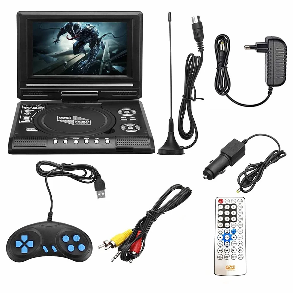TV Portatile da 7,8 Pollici Lettore Dvd per Auto da Casa HD VCD CD Lettore MP3 HD EVD con TV/FM/USB/Funzione di Gioco-Spina UE, 500139987
