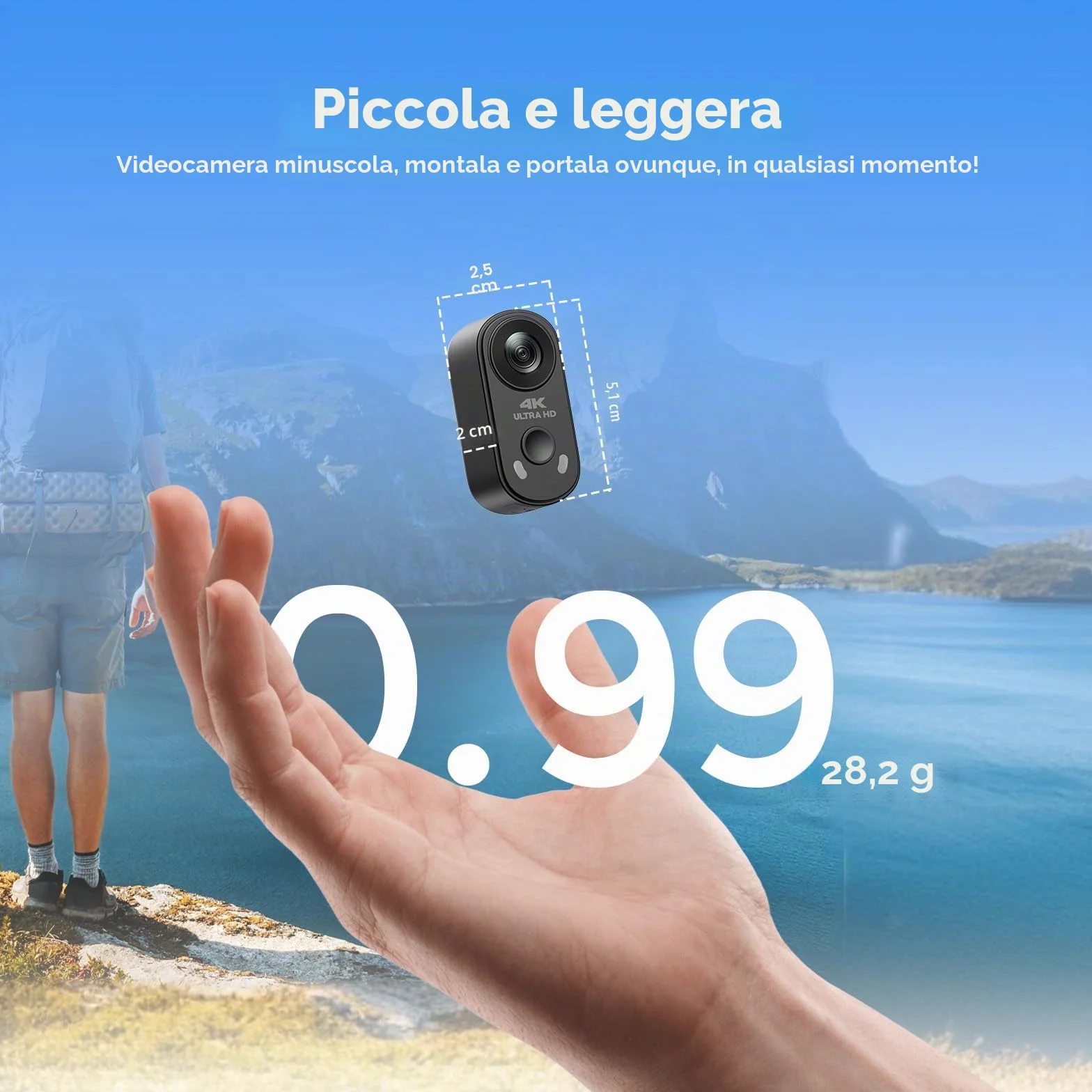 Mini Action Cam 4K 30fps con Custodia di Ricarica, Body Cam Magnetica Indossabile 64GB, Stabilizzata 6-Assi EIS, Grandangolo 150° POV per Moto Vlog Bici