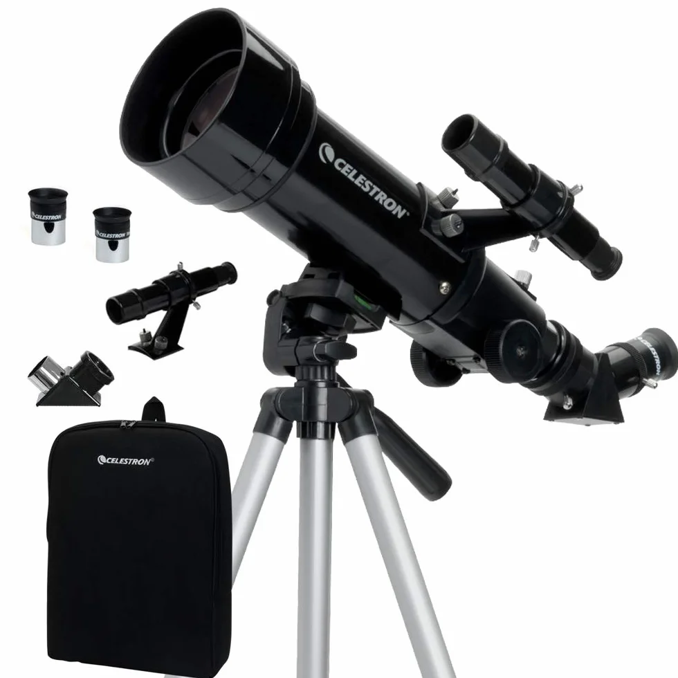 Celestron 21035-ADS Kit telescopio rifrattore da viaggio Scope 70 con zaino, nero (esclusiva Amazon con oculare aggiuntivo da 4 mm e lente di Barlow 3x)
