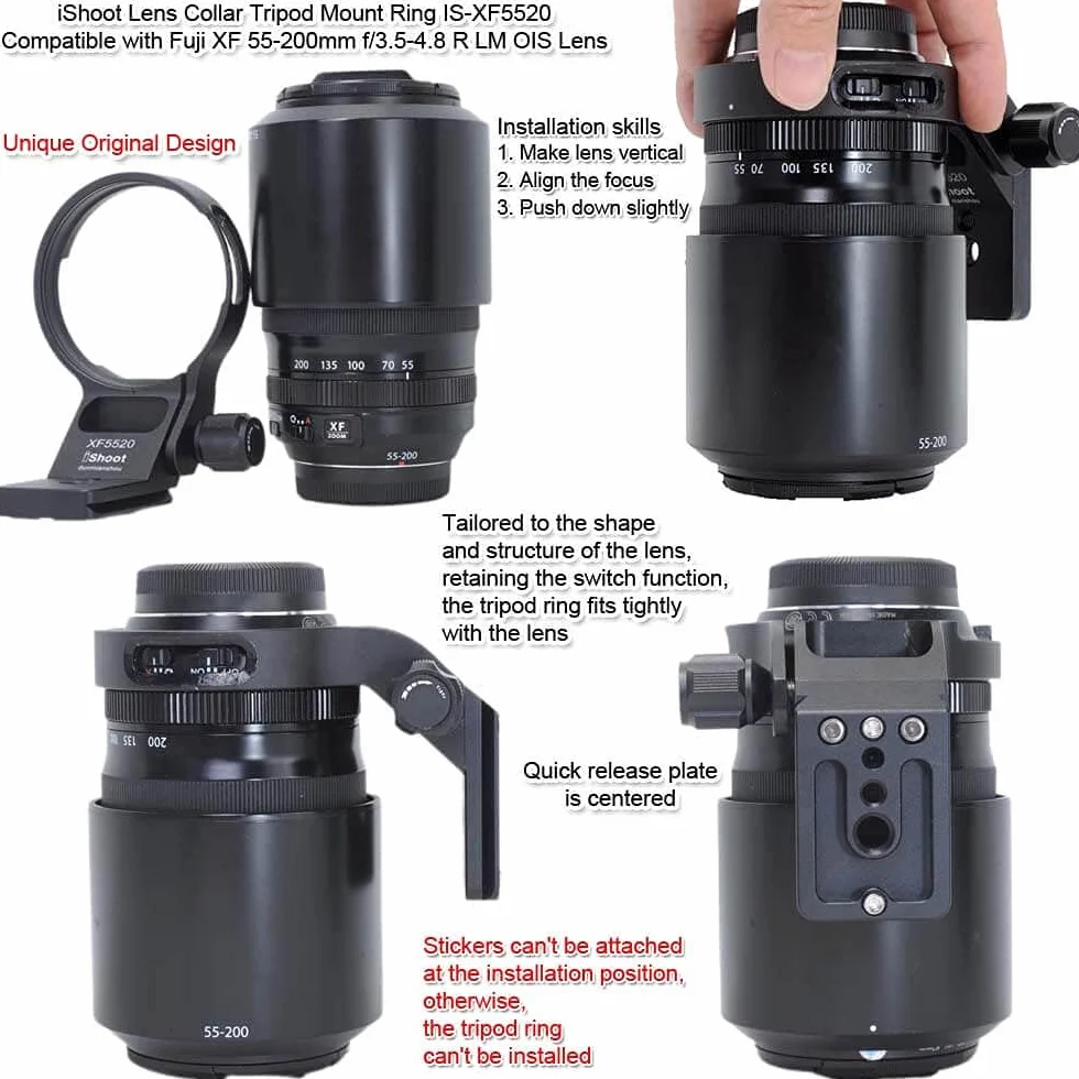 Anello di montaggio per treppiede compatibile con Fuji XF 70-300 f/4-5.6 R LM OIS WR e Fujifilm XF 55-200mm f/3.5-4.8 R LM OIS, staffa di supporto piastra a sgancio rapido per treppiede Arca-Swiss Fit