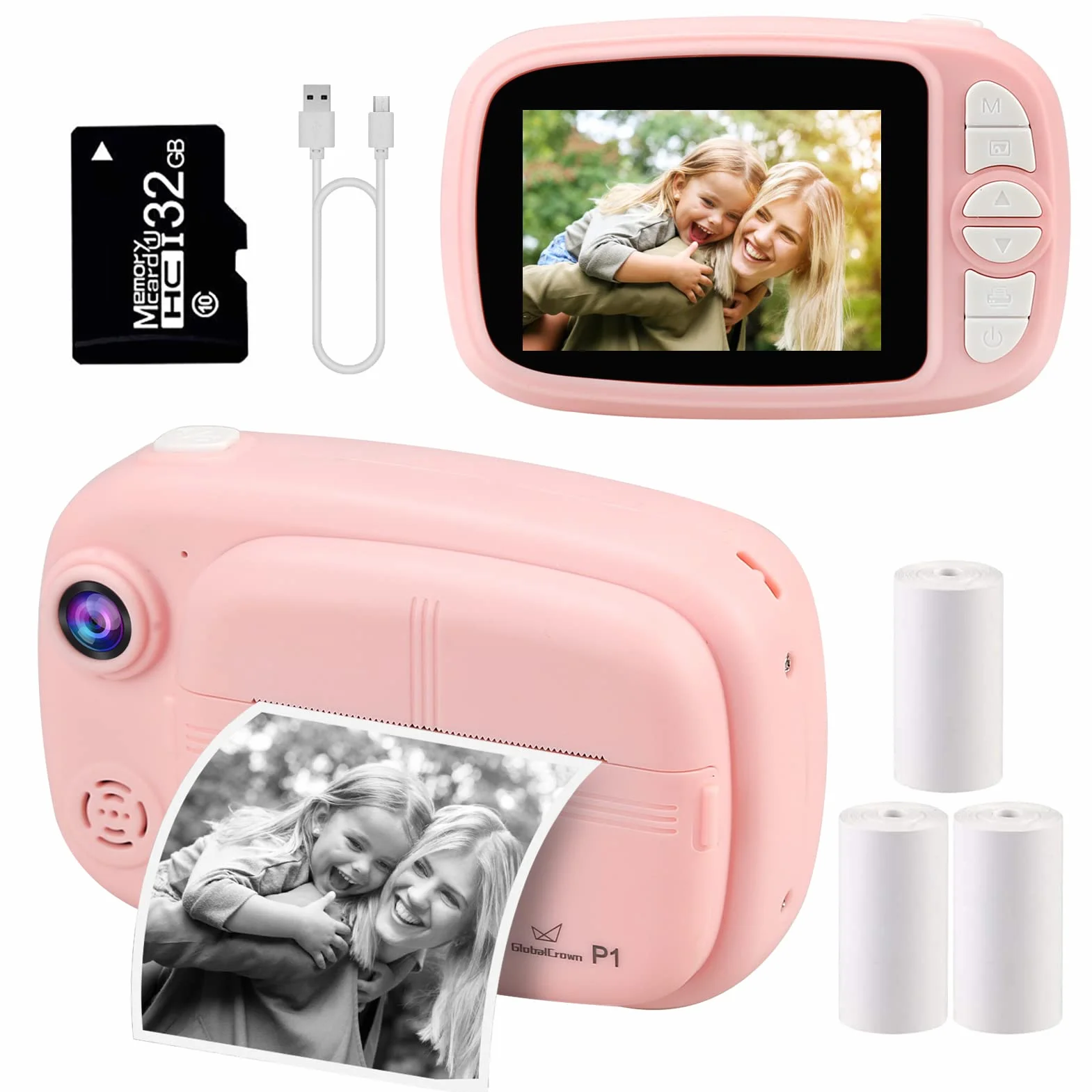 GlobalCrown Macchina Fotografica bambini Istantanea,Fotocamera Istantanea per bambini Video Fotocamera digitale 3,5 Pollici Schermo regali per 3-12 anni (incluso 4 rotoli carta di stampa e 32GB Card)