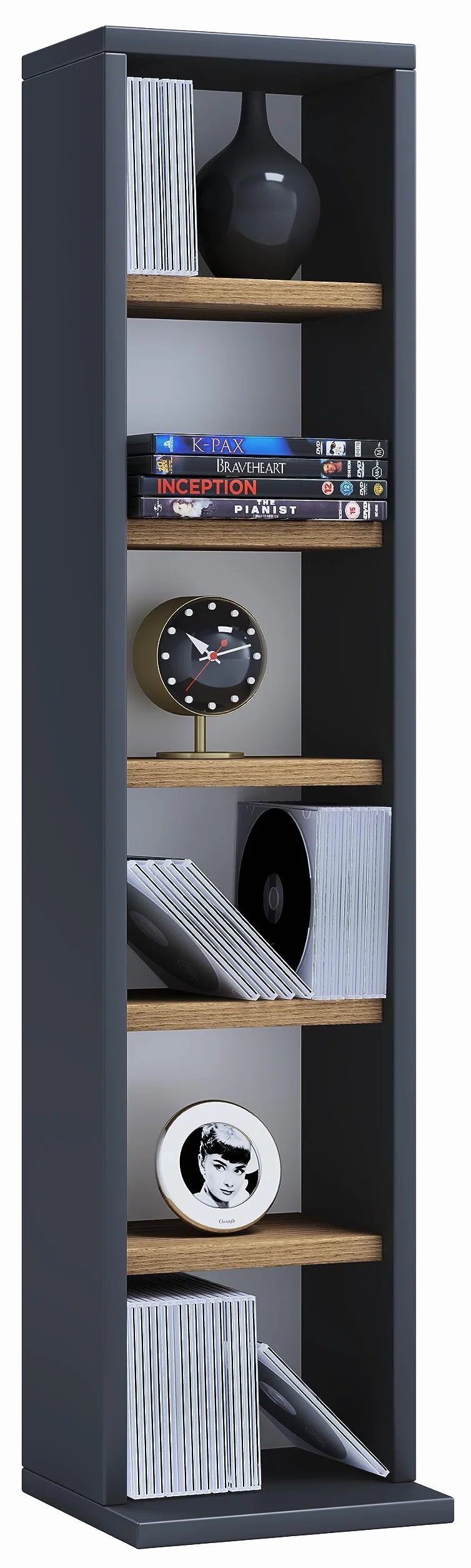 VCM Supporto per CD e Dvd in Legno Scaffale in Piedi Scaffale Decorativo Elementa Supporto per CD e Dvd in Legno Scaffale in Piedi Scaffale Decorativo Elementa Antracite/Rovere Miele