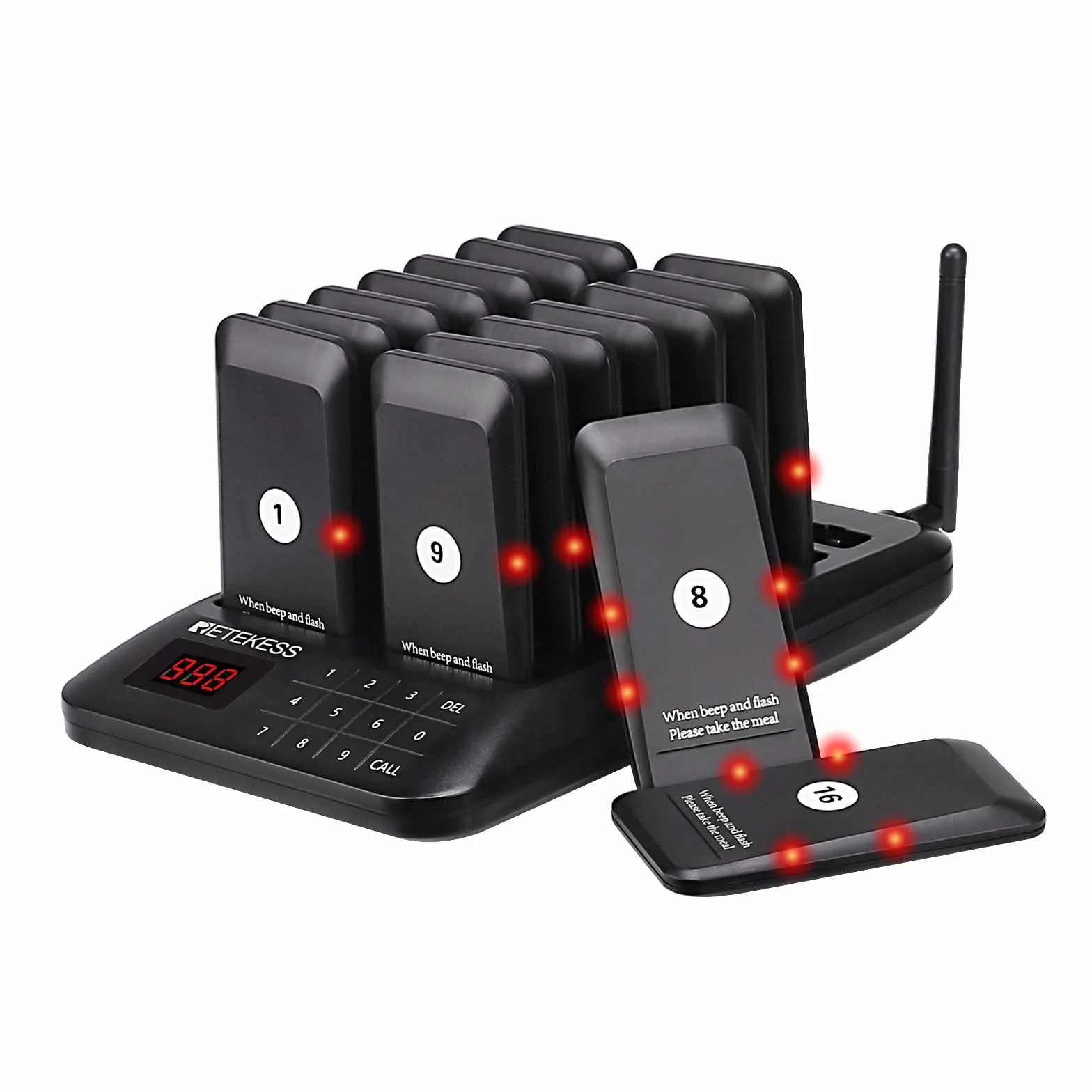 Retekess TD157 Cercapersone Ristorante, 500M Pager Ristorante, 16 Cercapersone, Batteria da 300 mAh, il Segnale Può Attraversare le Pareti, Facile da Configurare, Pager Clienti per Bar, Hotel, Negozio
