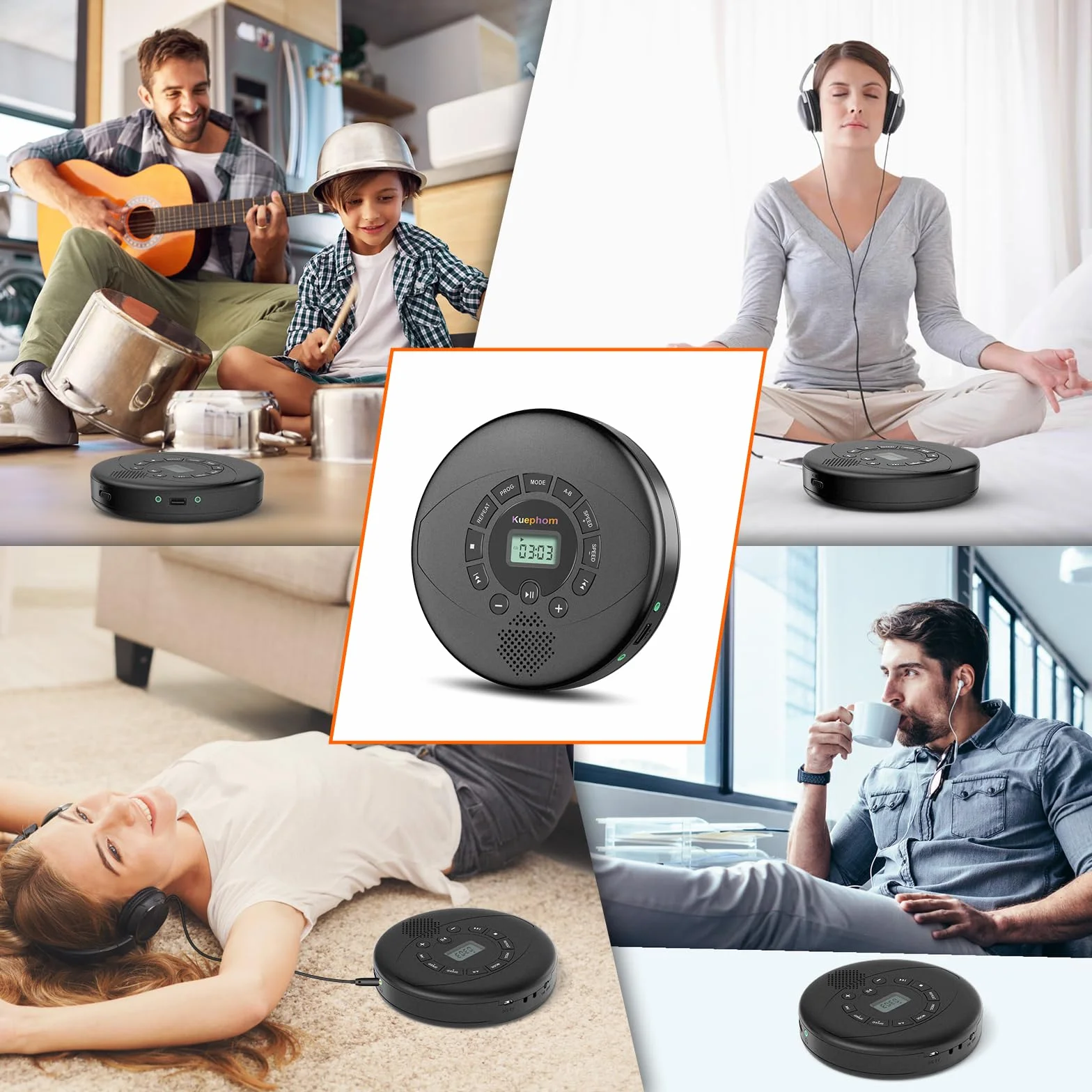 Lettore CD portatile, Discman ricaricabile, lettore CD Walkman con altoparlante, lettore CD portatile con cuffie, CD-R, lettore MP3 USB, anti salto CD per auto, adatto per uso personale o multiutente,