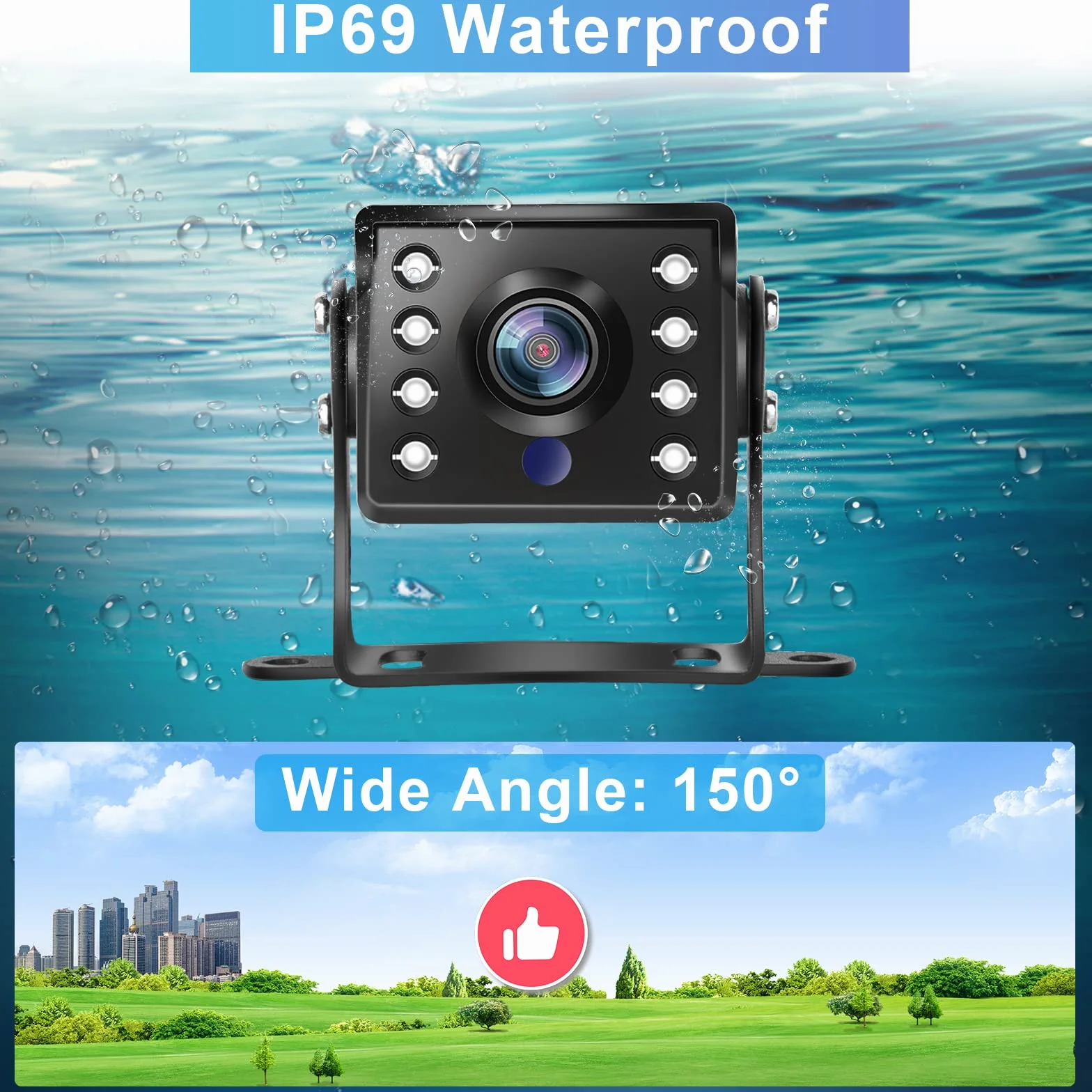 Hodozzy AHD & CVBS Telecamera Posteriore 4 Pin Cavo Connettore RCA, IP69 Impermeabile Telecamera di Retromarcia 18 IR Visione Notturna Telecamera di Backup per Auto 12V Telecamera + 10 Metri di Cavo