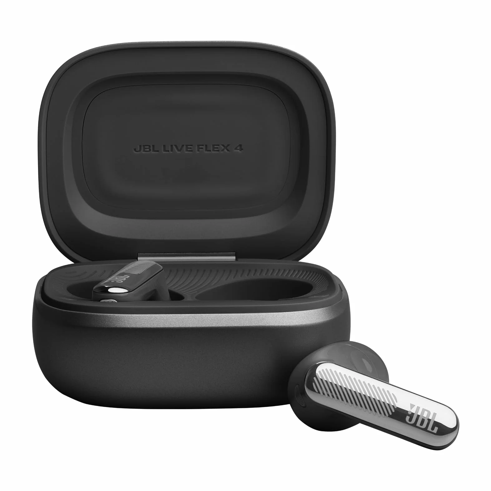 JBL Live Flex 4, Auricolari Wireless con Cancellazione Adattiva del Rumore, Bluetooth, Autonomia di 50 Ore, Impermeabilità IP54, Smart Charging Case, Nero