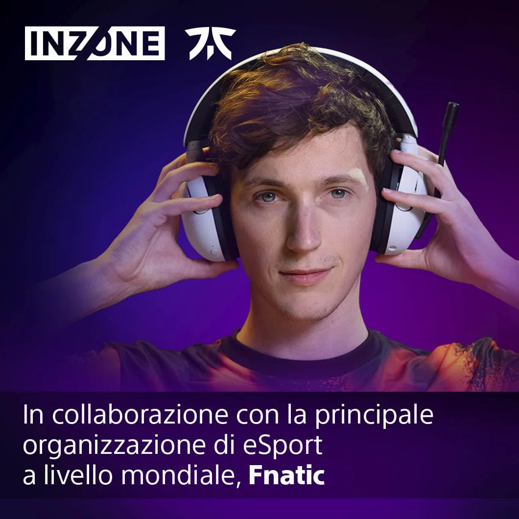 Sony INZONE H5 - Cuffie gaming wireless, Suono spaziale 360°, Batteria 28h, Microfono AI, Compatibili PC PS5, Bianco