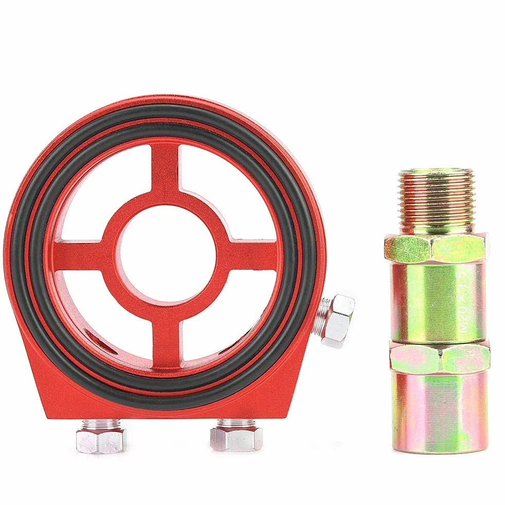 Kit adattatore per misuratore di temperatura olio a piastra sandwich con radiatore filtro olio universale in alluminio, rosso