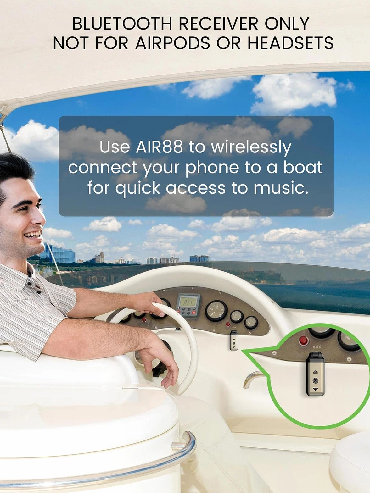 HVMLAK Air88 - Adattatore Bluetooth 5.4 AUX per autoradio da casa, con jack girevole da 3,5 mm, ricevitore Bluetooth con alloggiamento in metallo, chiamate in vivavoce, controllo della traccia del