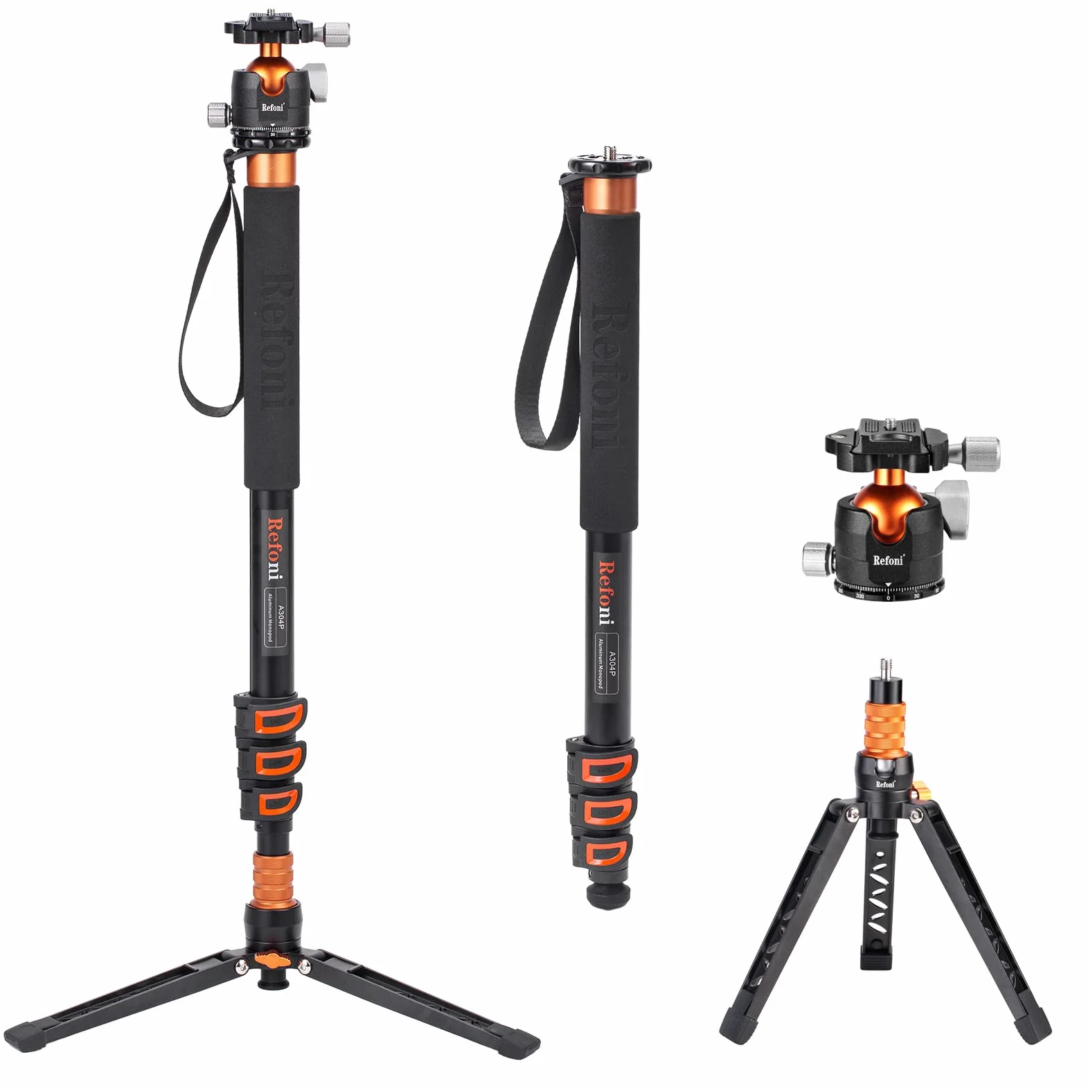 Monopiede per fotocamera, Refoni A304P Monopiede in alluminio da 183 cm con testa a sfera, con piedini di supporto per reflex digitali, fotocamere compatte e mirrorless, con un carico massimo di 15 kg
