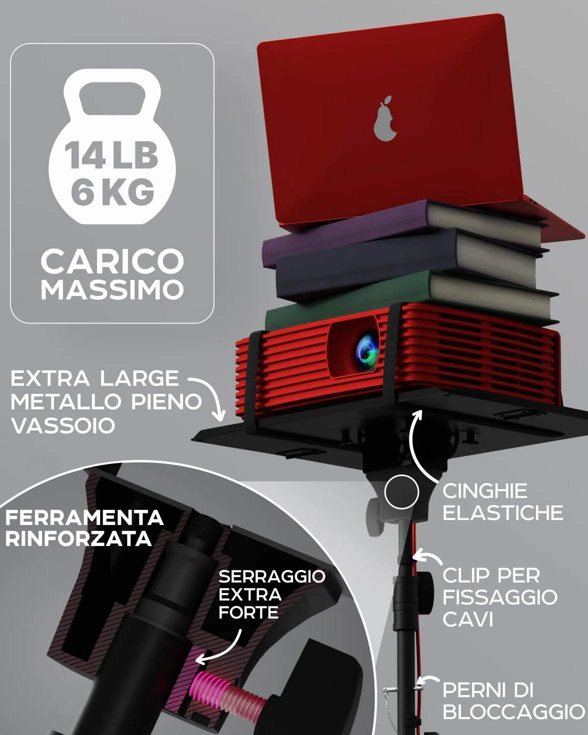 Supporto per treppiede per proiettore, regolabile da 68,6 a 157,4 cm, proiettore da pavimento portatile e supporto per laptop, macchina fotografica e luce, rack per DJ e supporto per musica o film