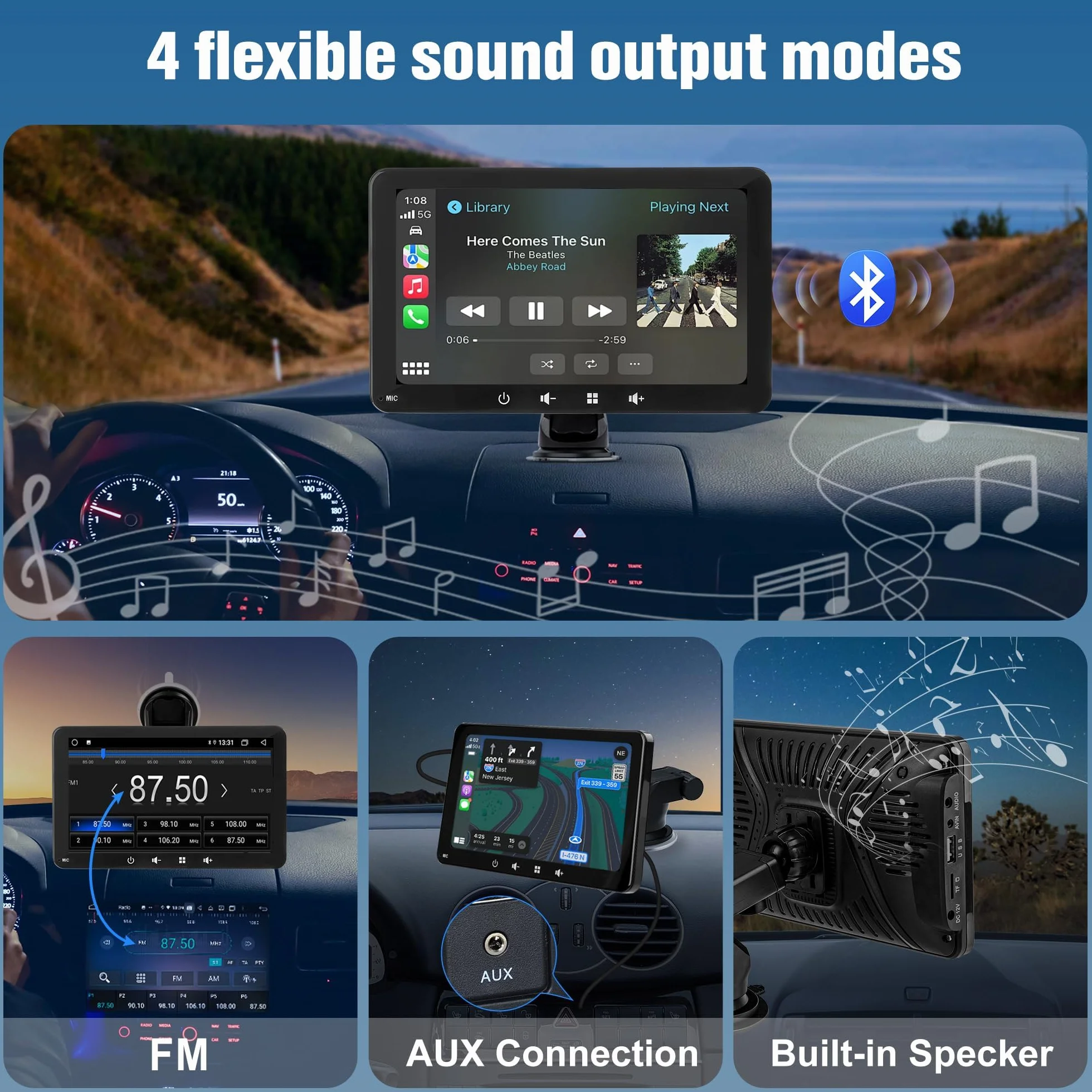 Schermo per Auto Carplay Wireless Android Auto 7 pollici BT 5.0 Mirror Screen Controllo Vocale AUX